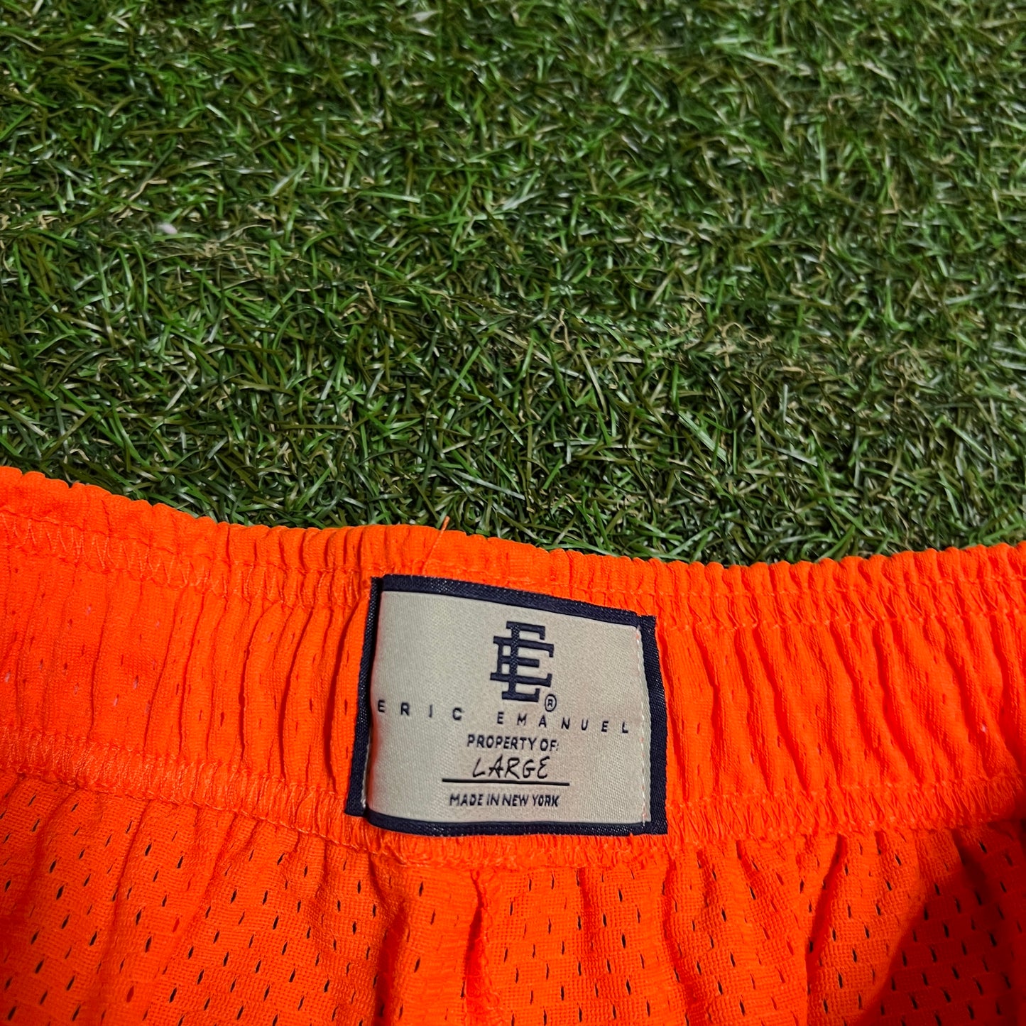 Eric Emanuel Red Logo Orange Shorts Size Large NEW x13452