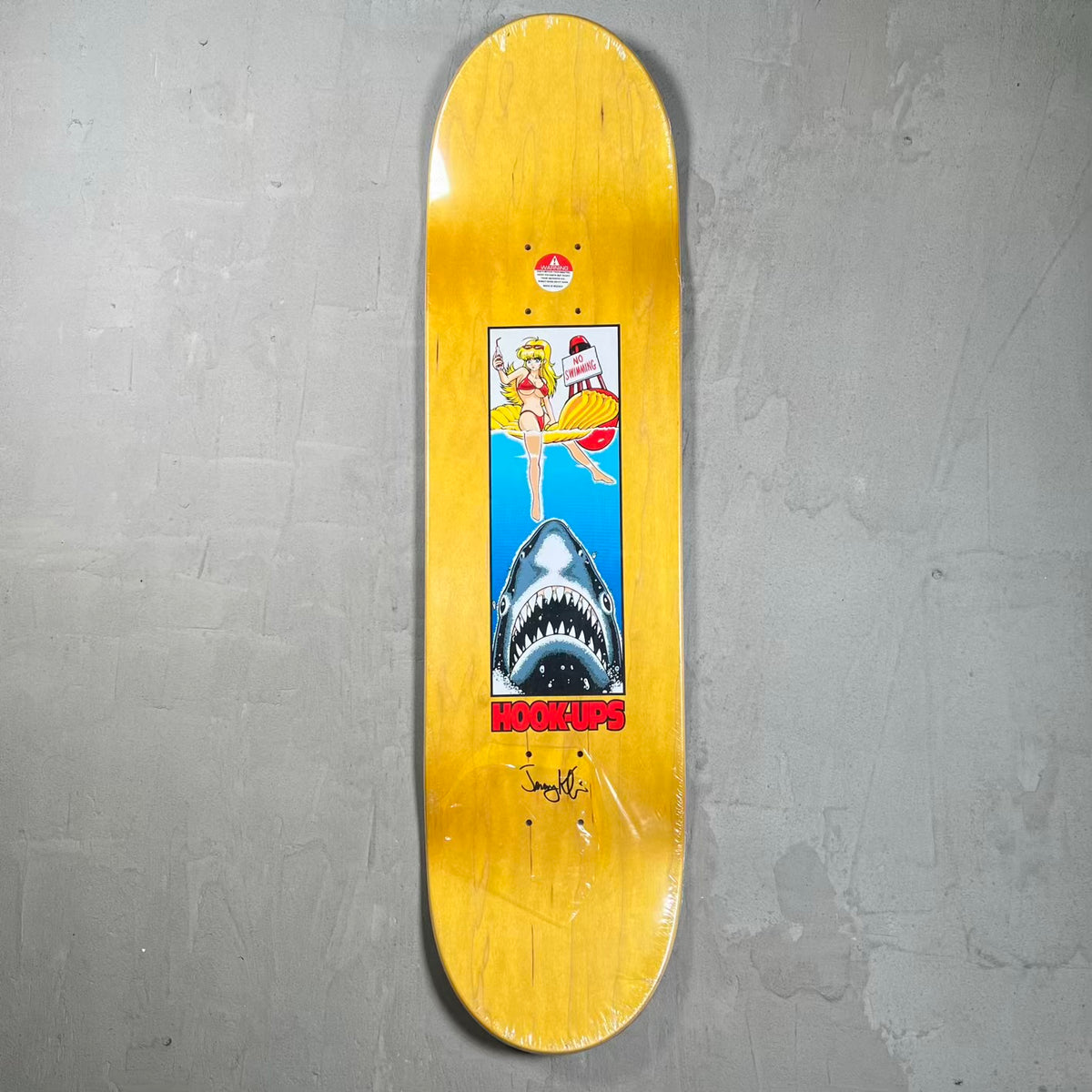 HookUps No Swimming Jaws Signed Skateboard NEW x18804