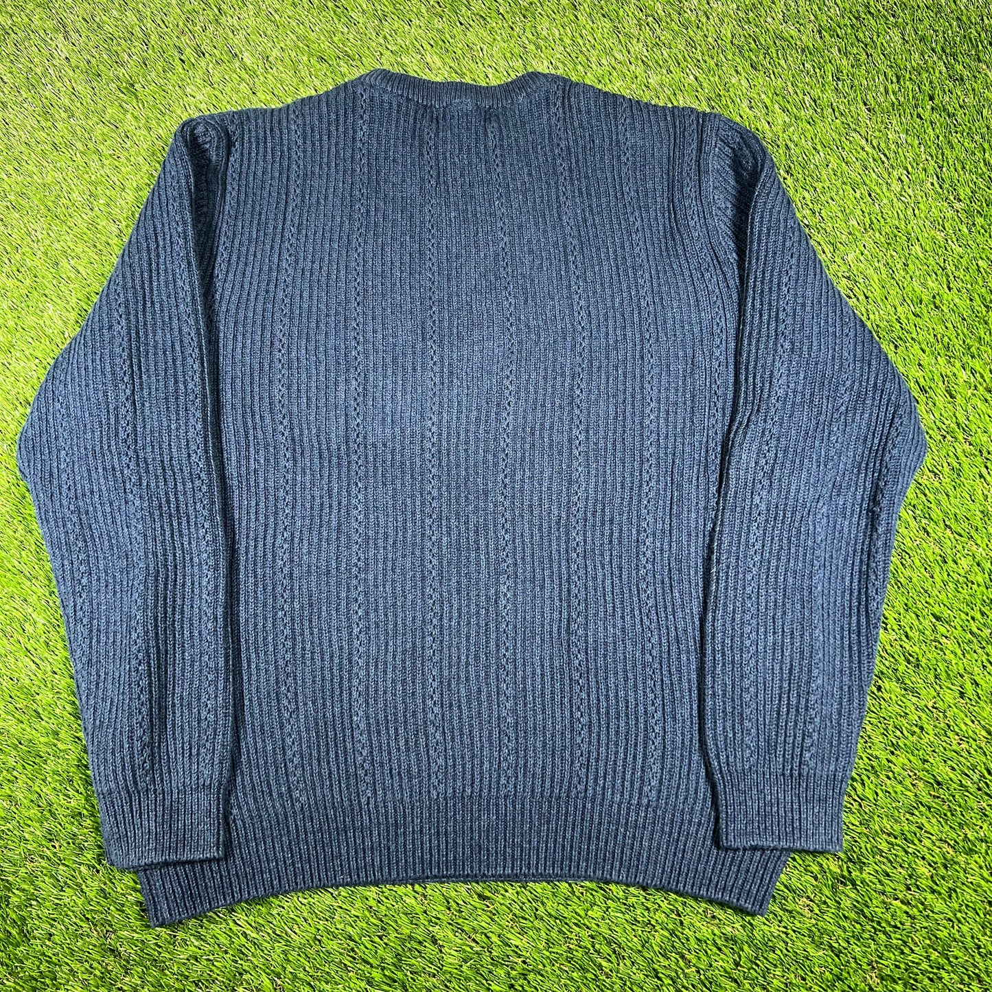 Chaps Small Logo Plain Navy Knit Crewneck Size Medium USED v16806