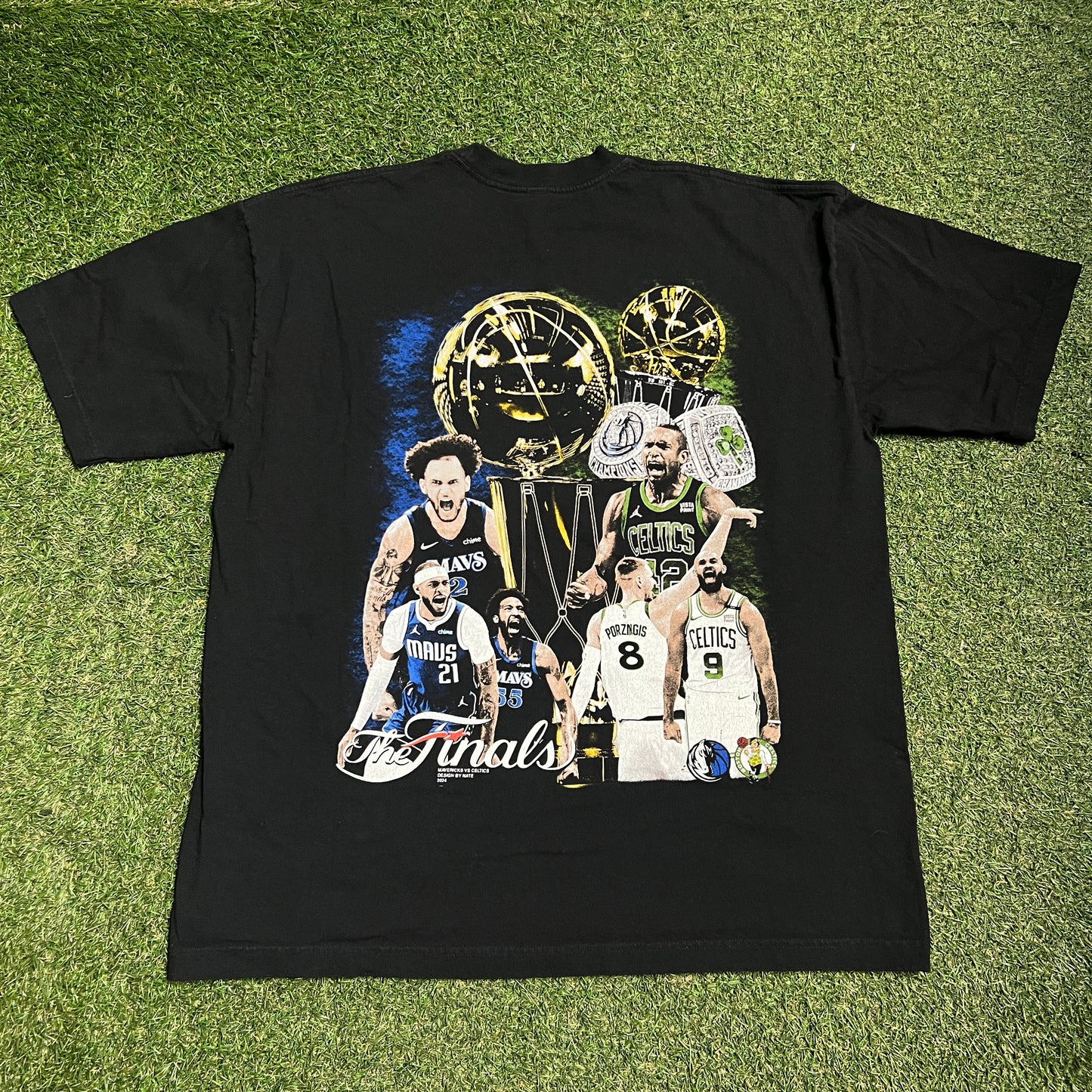 Dallas vs Boston NBA Finals 2024 Rap Style Black Tee Size XL USED v16405