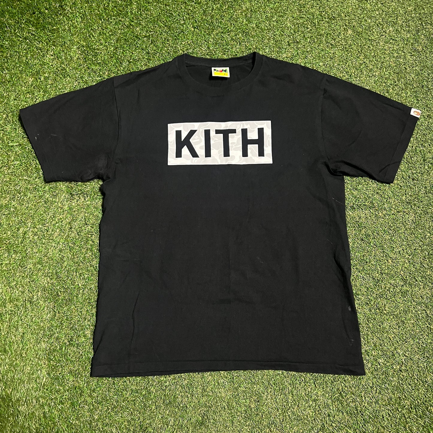 Bape Kith Grey Camo Box Logo Black Tee Size XL USED x13620