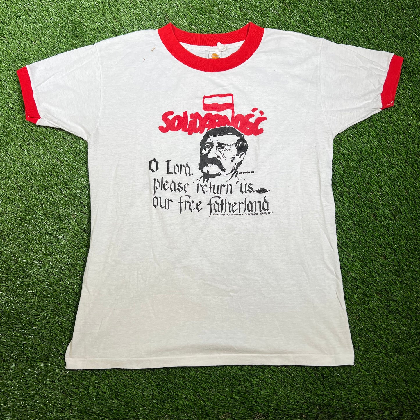 1980s Josef Stalin "Fatherland" White Ringer Tee Size Large USED v16521