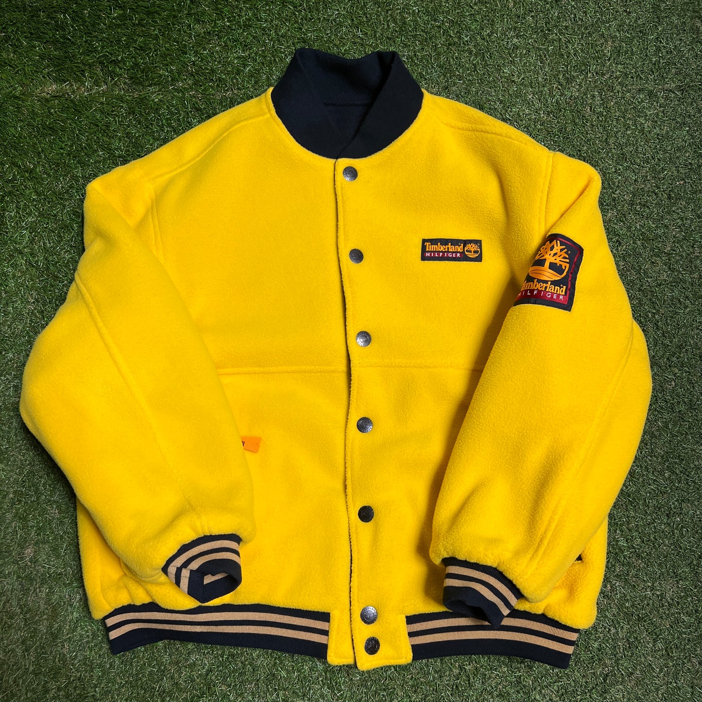 Tommy Hilfiger Timberland Reversible Navy/Yellow Varsity Jacket Size Medium NEW v16339