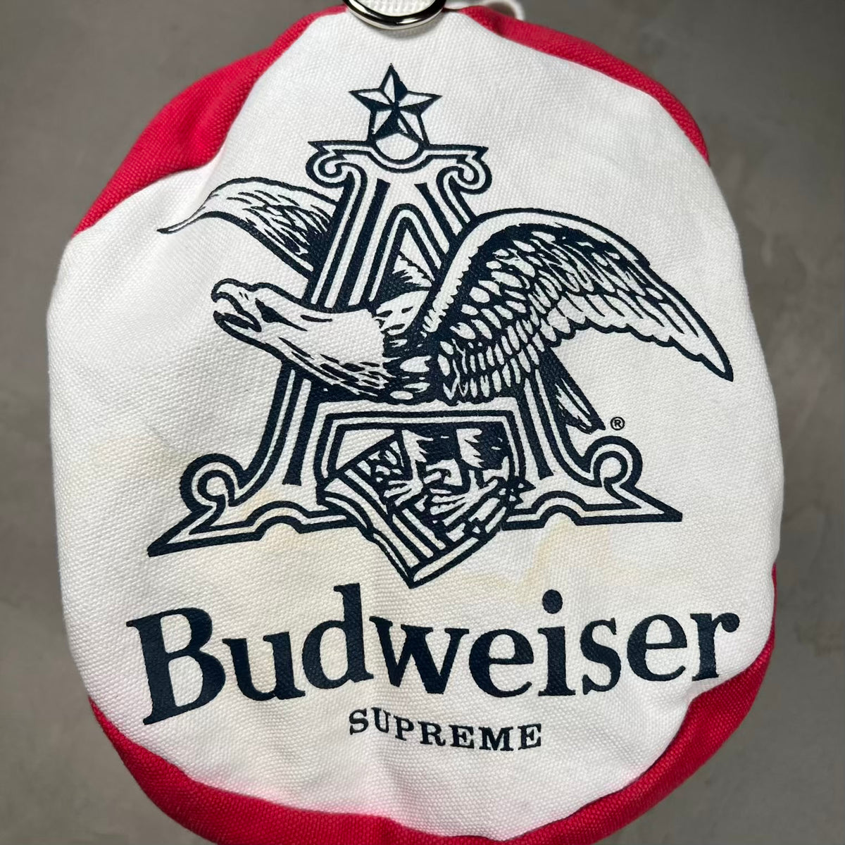 2009 Supreme Budweiser Red/White Duffle Bag USED x18294
