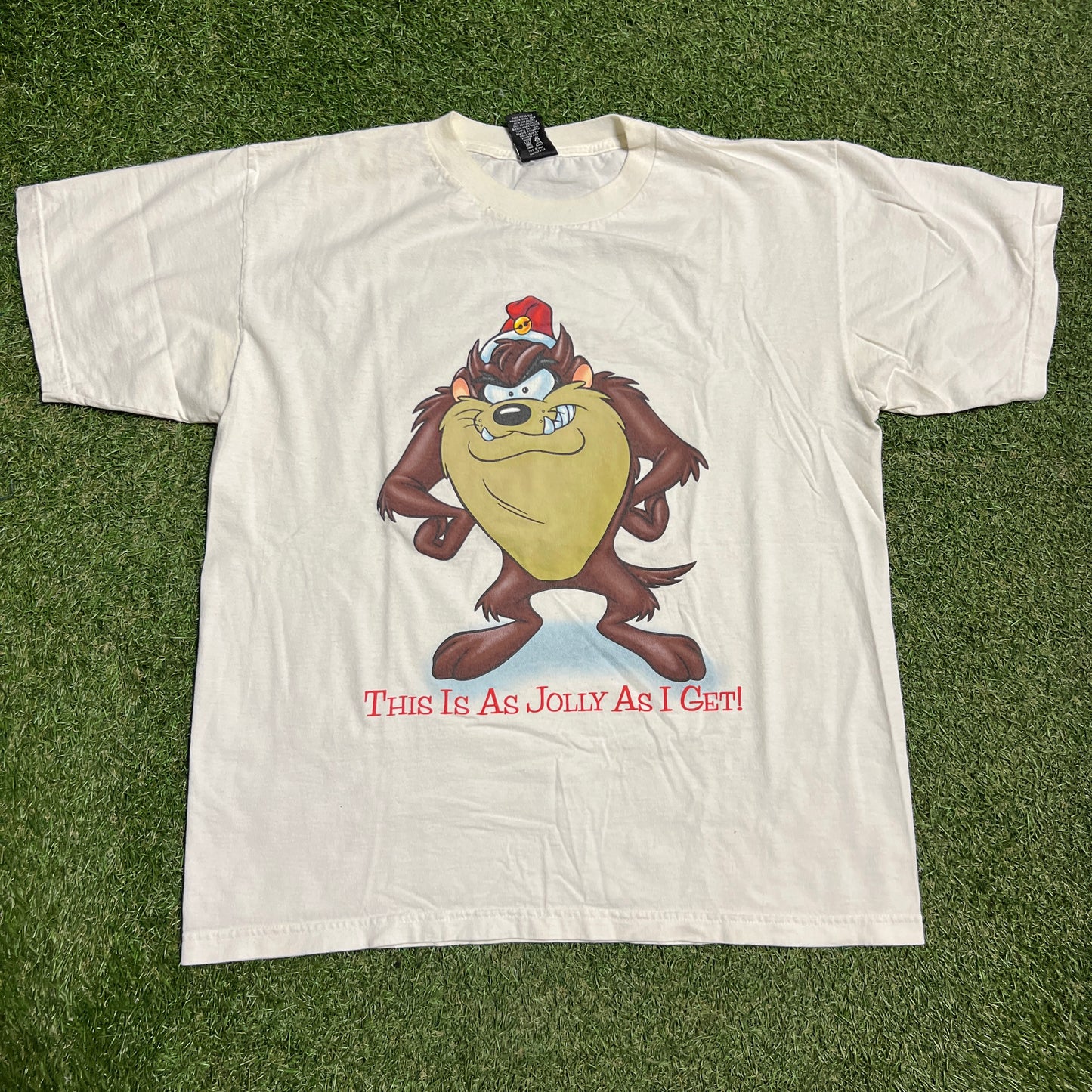 1990s White Taz Christmas Tee Size XL USED v16225