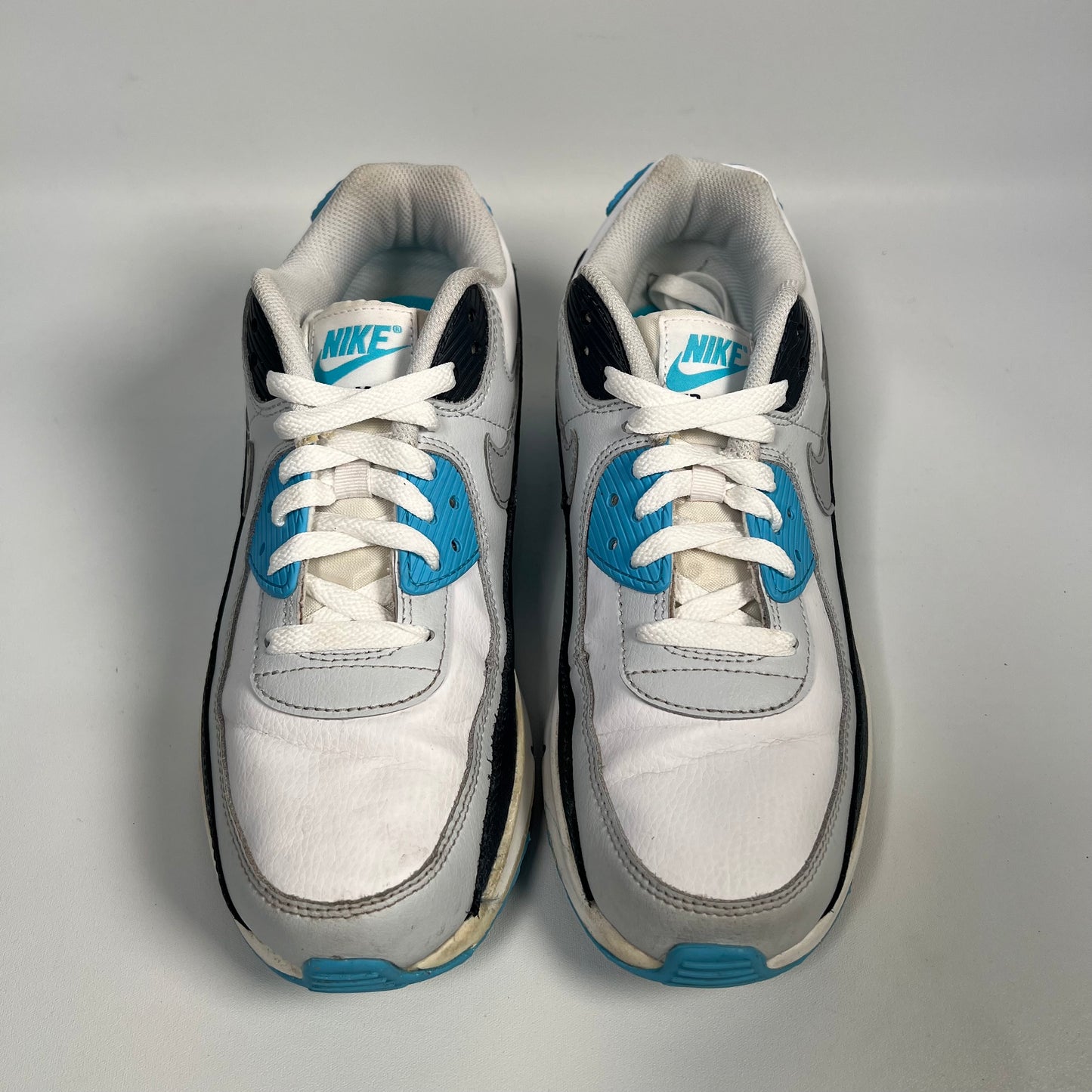 Nike Air Max 90 White Baltic Blue Armory Navy Wolf Grey (2024) Size 6.5y USED s17696