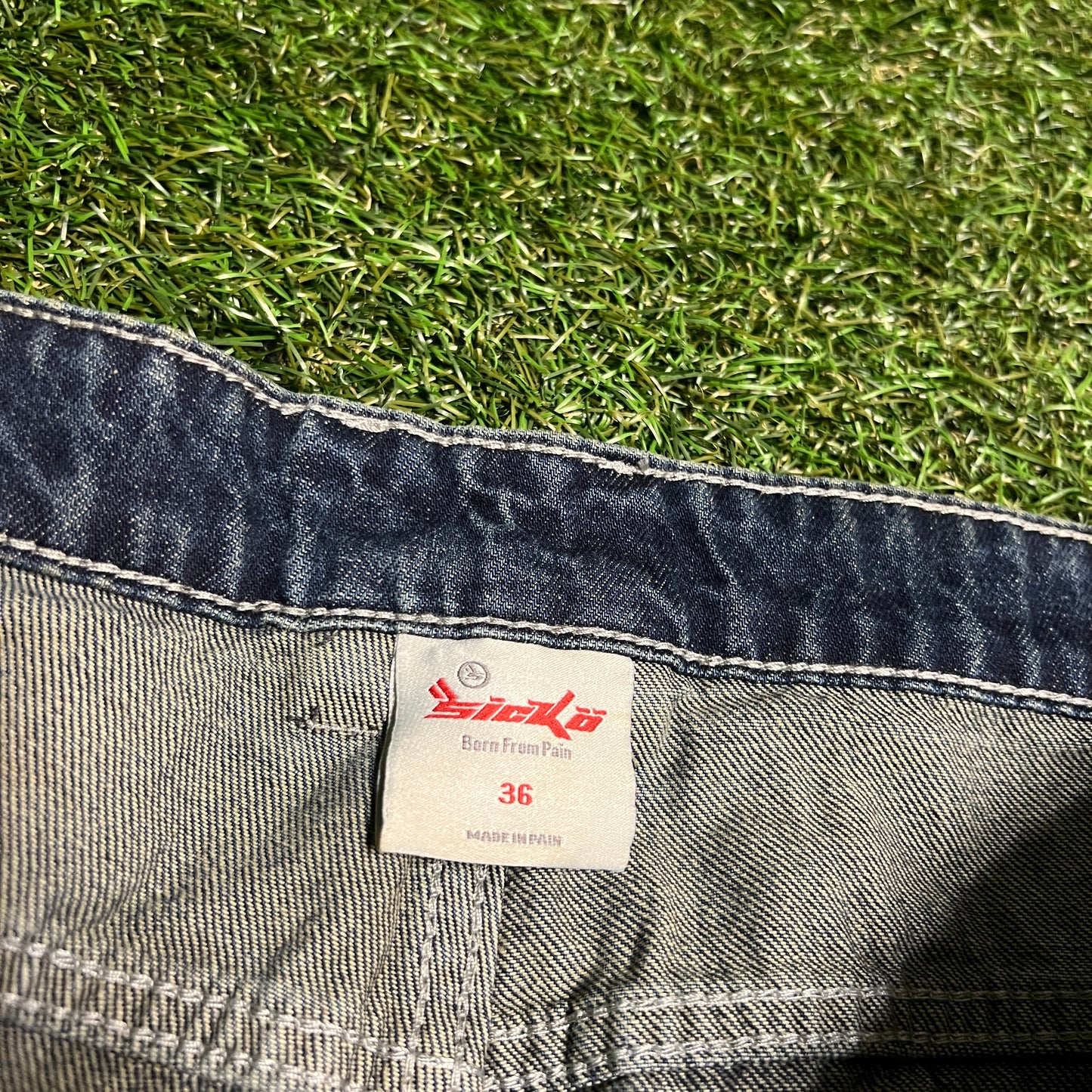 Sicko Front Embroidery Acid Washed Blue Jeans Size 36 NEW x14007