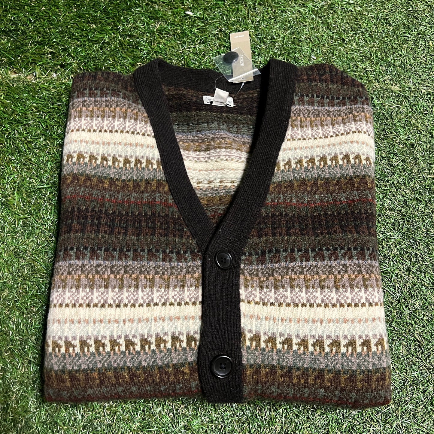 J Crew Multi Color V Neck Button Up Sweater Size Medium NEW v16387