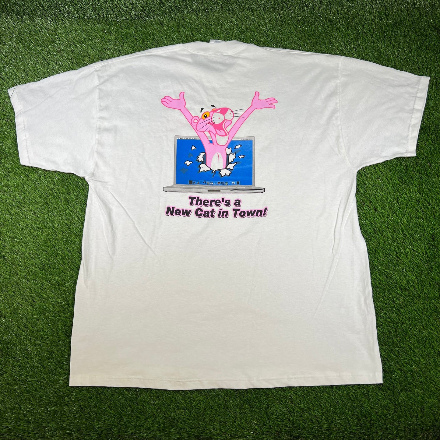 1990s Pink Panther New Cat In Town White Tee Size XXL USED v16616