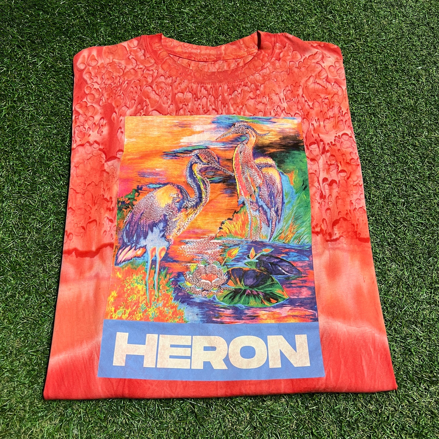 Heron Preston Emproidered Birds Red Tie Dye Tee Size Large USED x14021