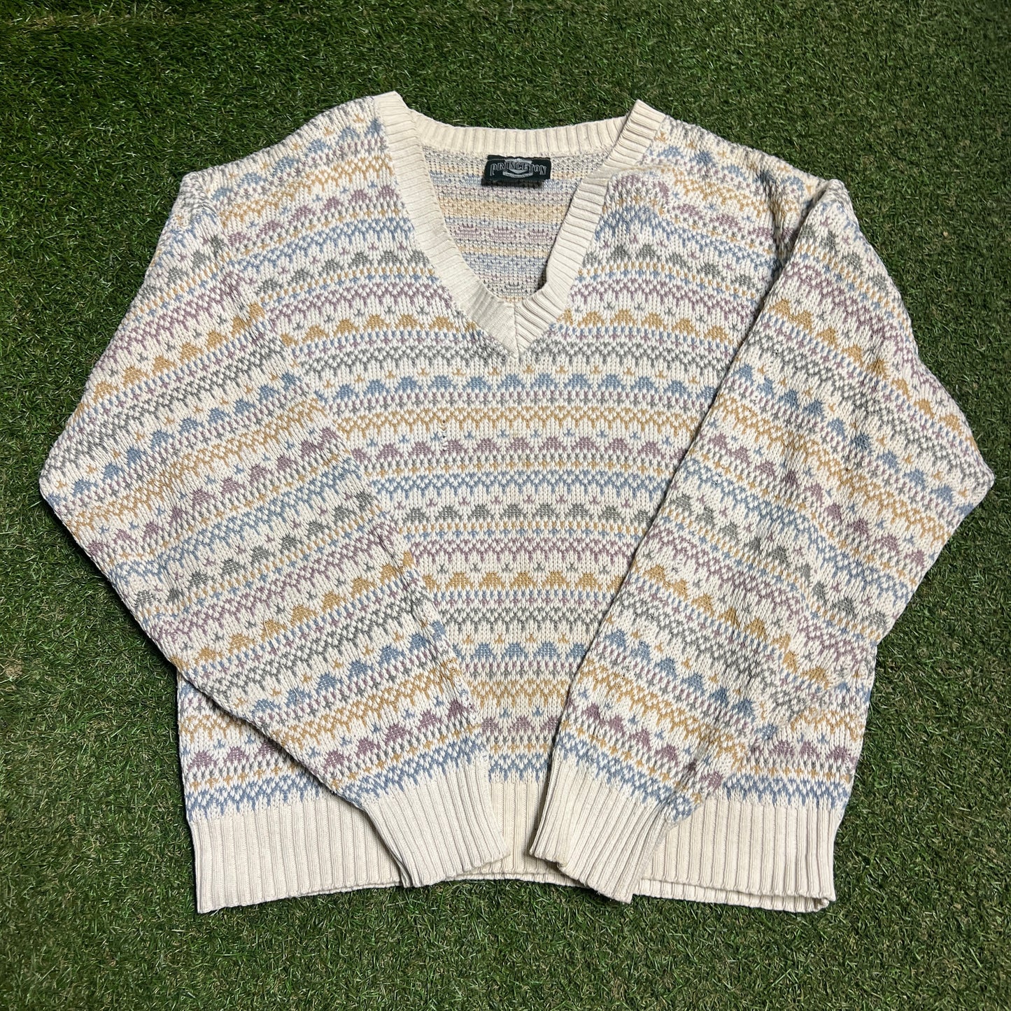 1990s Princeton V Neck Knit Sweater Size Medium USED v15962