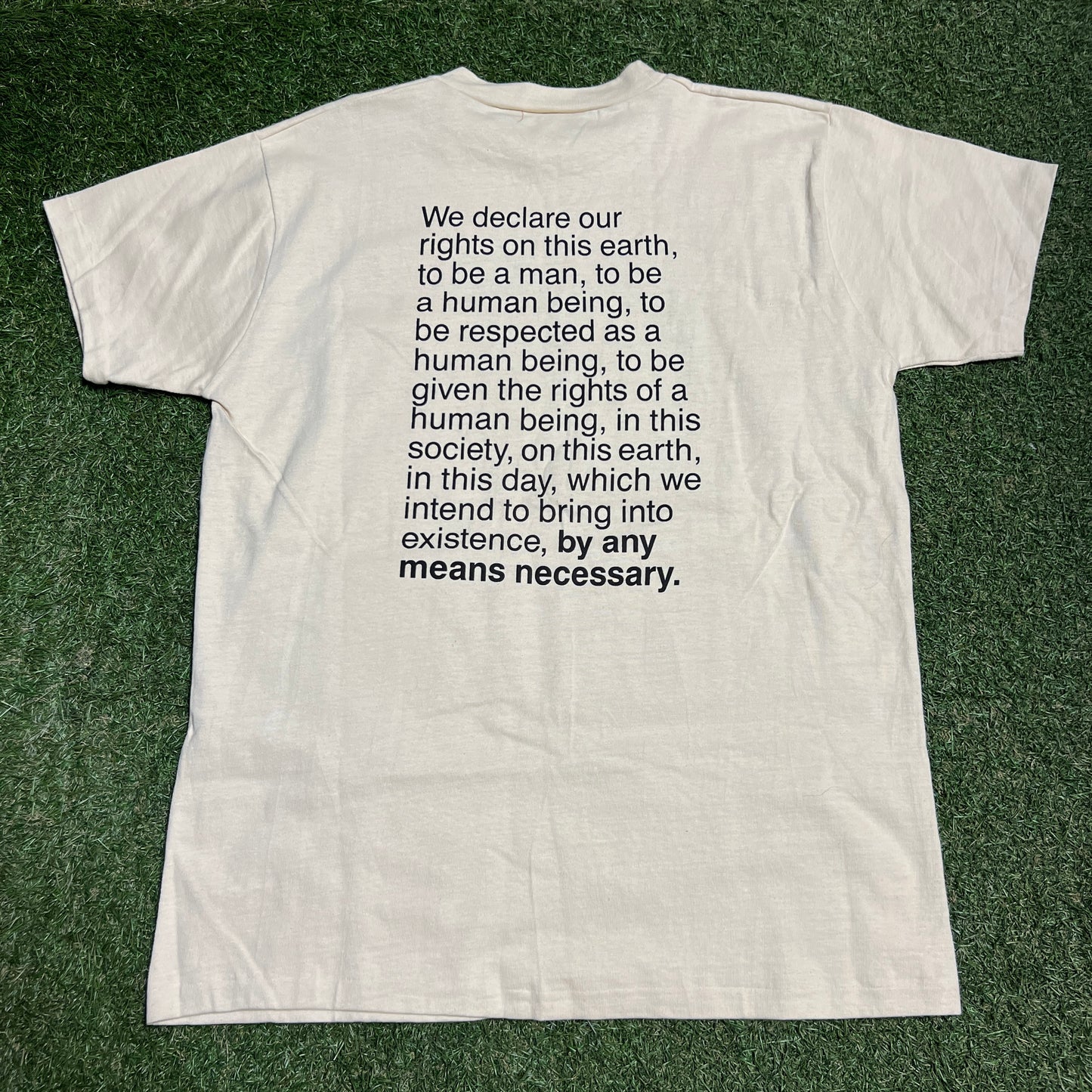1990s Malcolm X Glitter Font Cream Tee Size Large USED v16402