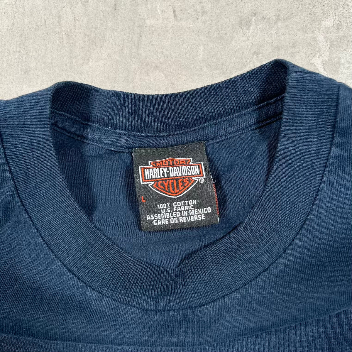 2003 Harley Davidson Navy Water Beaded Logo Tee Size Large USED v20402