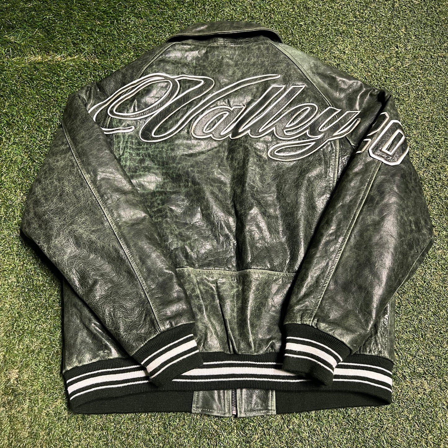 Vale Sports Division Green Leather Varsoty Jacket Size XXL USED x14088