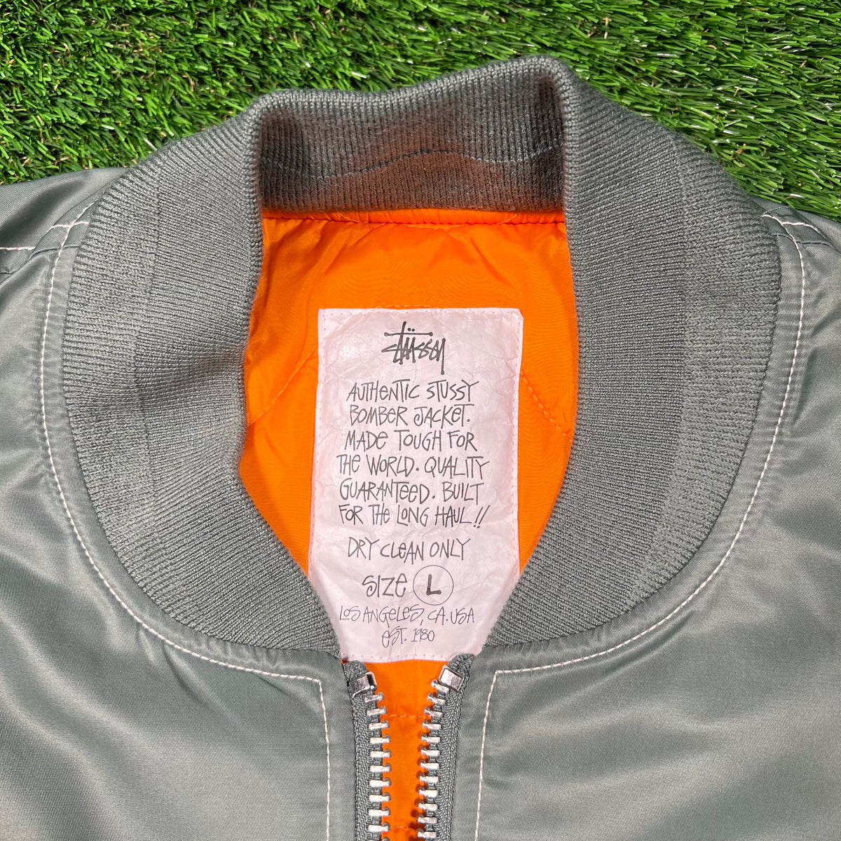 Stussy Built Reversible Bomber Green/Orange Jacket Size Large USED x16648