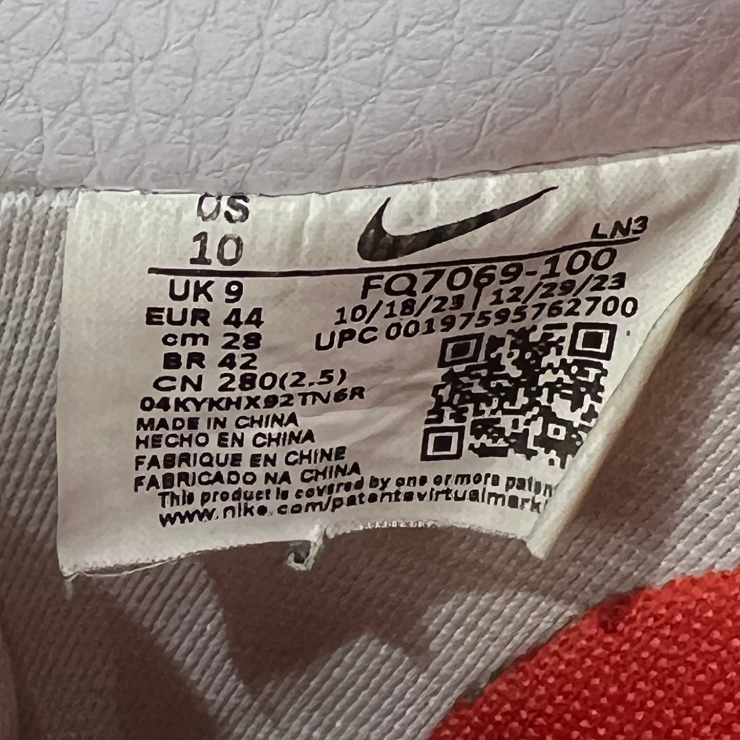 Nike Air Force One Low CPFM White (2024) Size 10 USED s21952