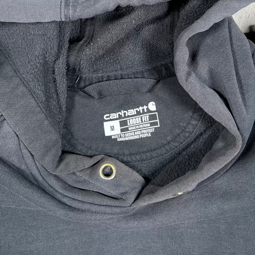 Carhartt Washed Black Distressed Hoodie Size Medium USED v20040