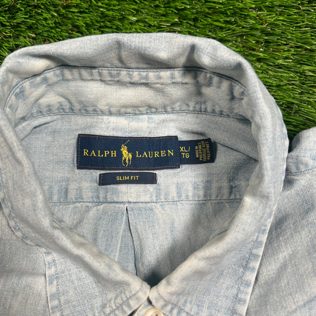 Polo Ralph lauren Light Blue Denim Button Down Shirt Size XL USED v18404