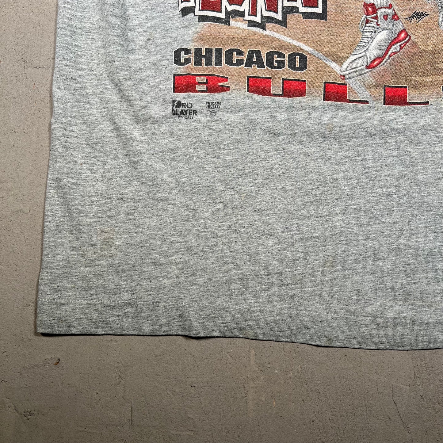 1990s Steve Kerr Chicago Bulls 3 Point Pro Player Tag Grey Tee Size XXL USED v17803
