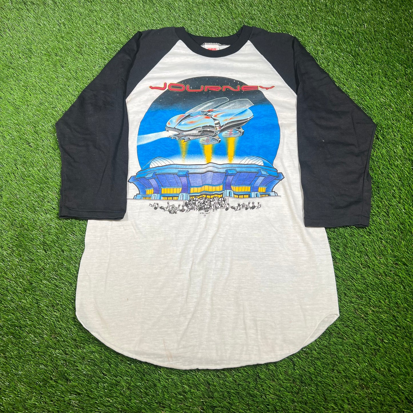1982 Journey Escape Meadowlands Concert White/Black Baseball Tee Size Medium USED v16629
