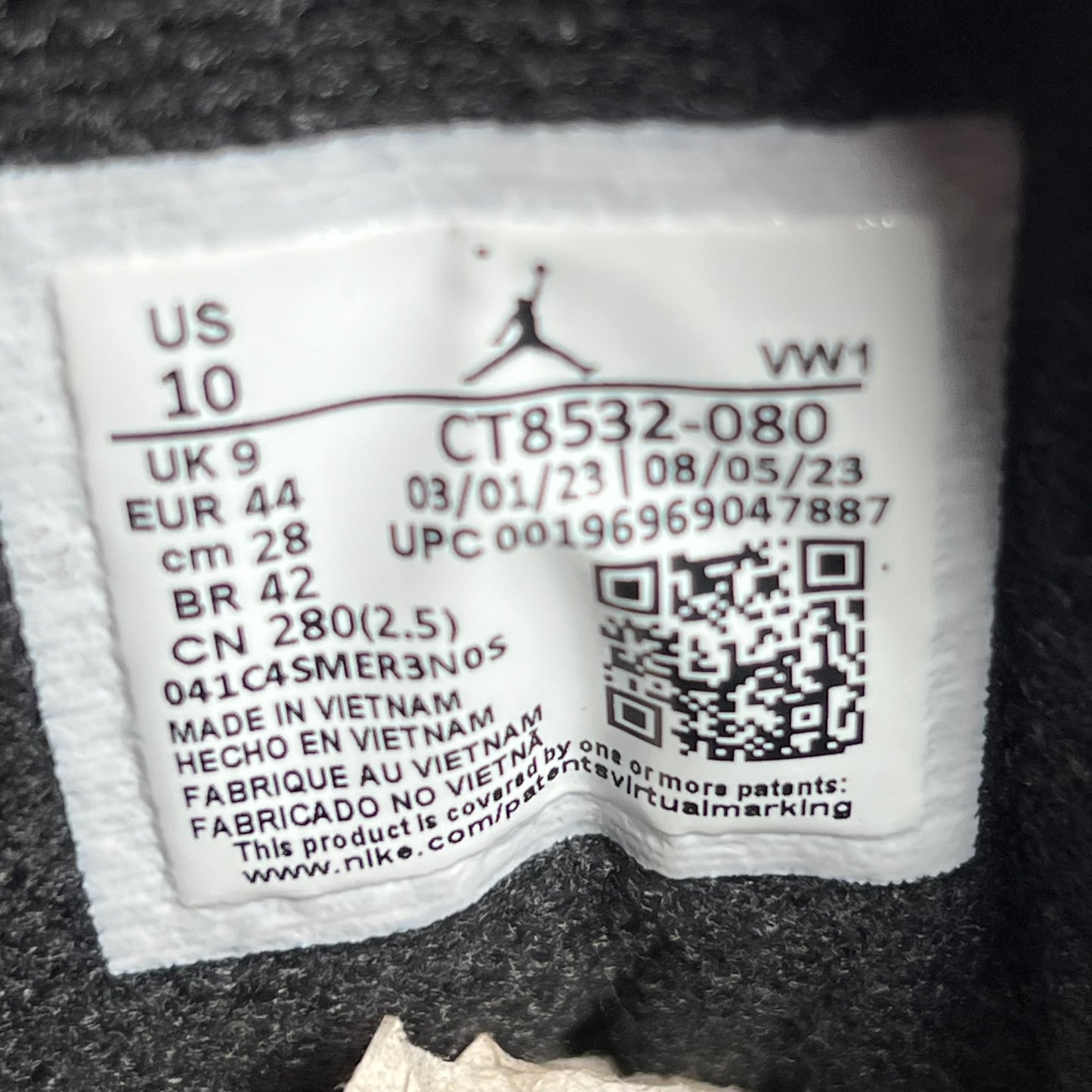 Jordan 3 Fear Pack (2023) Size 10 USED s18158