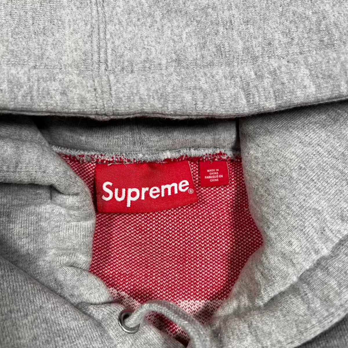 Supreme Big Logo Jacquard Heather Grey Hoodie (2023) Size Medium USED x18708