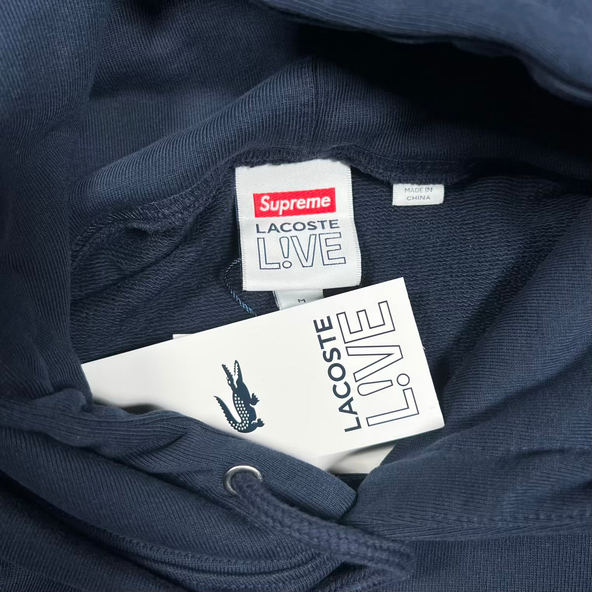 Supreme Lacoste Logo Panel Hoodie Navy (2019) Size Medium NEW x18978