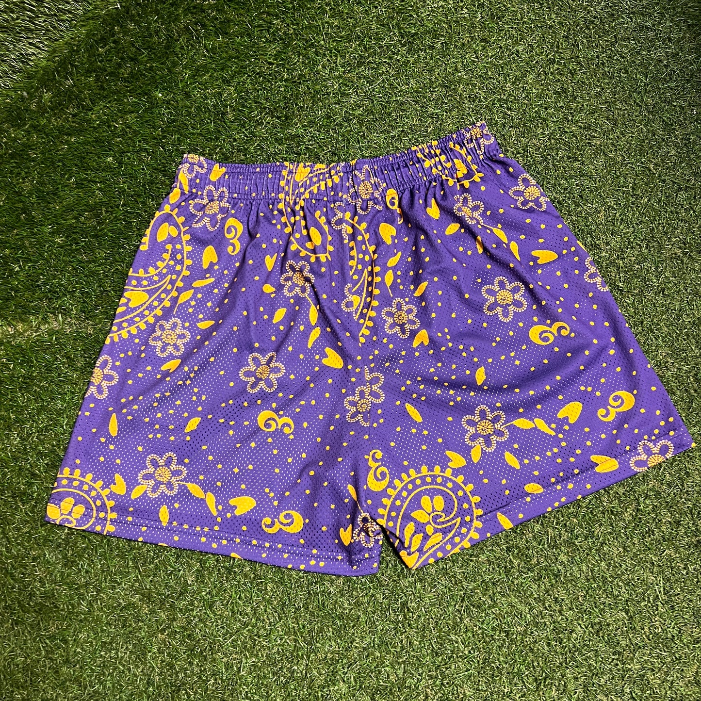 Eric Emanuel Yellow Logo Purple Pasily Shorts Size XXL USED x13730