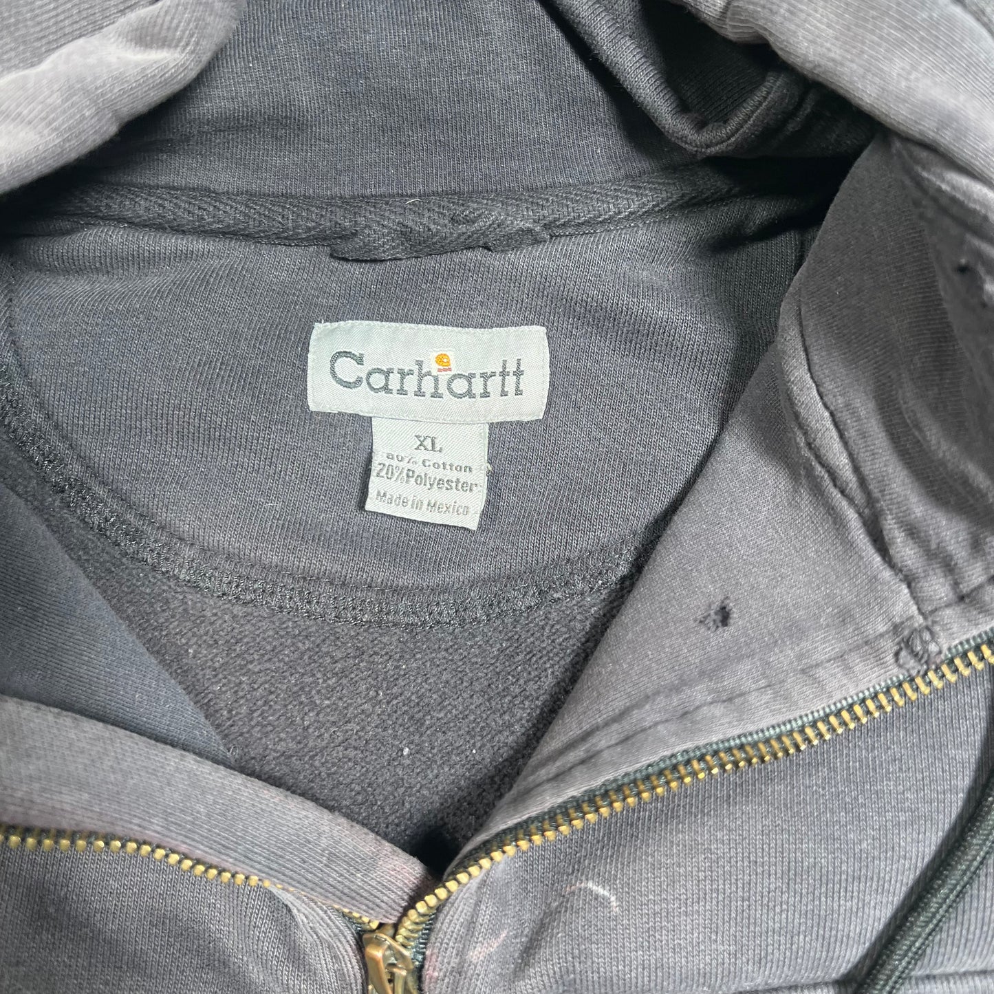 Y2K Carhartt Washed Black Half Zip Hoodie Size XL USED v18375