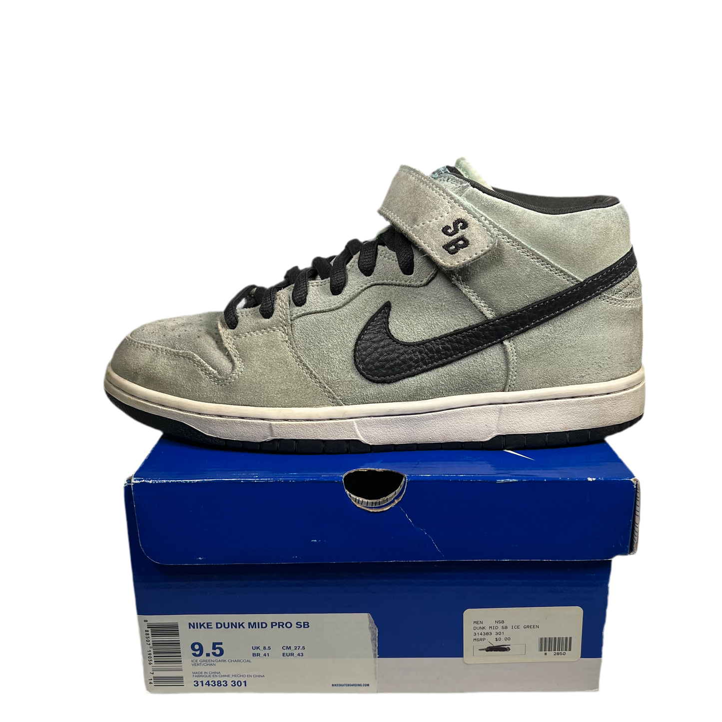 Nike SB Dunk Mid Sea Crystal Ice Green (2009) Size 9.5 USED s17775