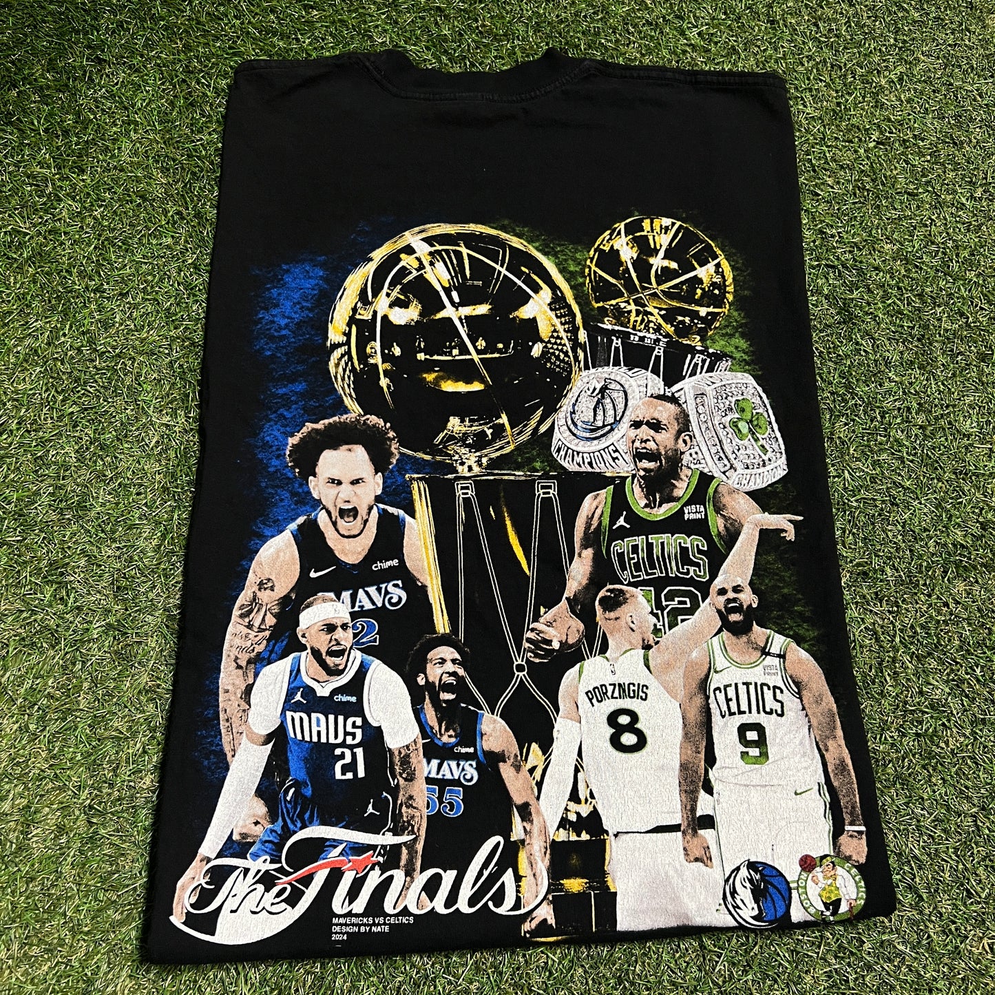 Dallas vs Boston NBA Finals 2024 Rap Style Black Tee Size XL USED v16405