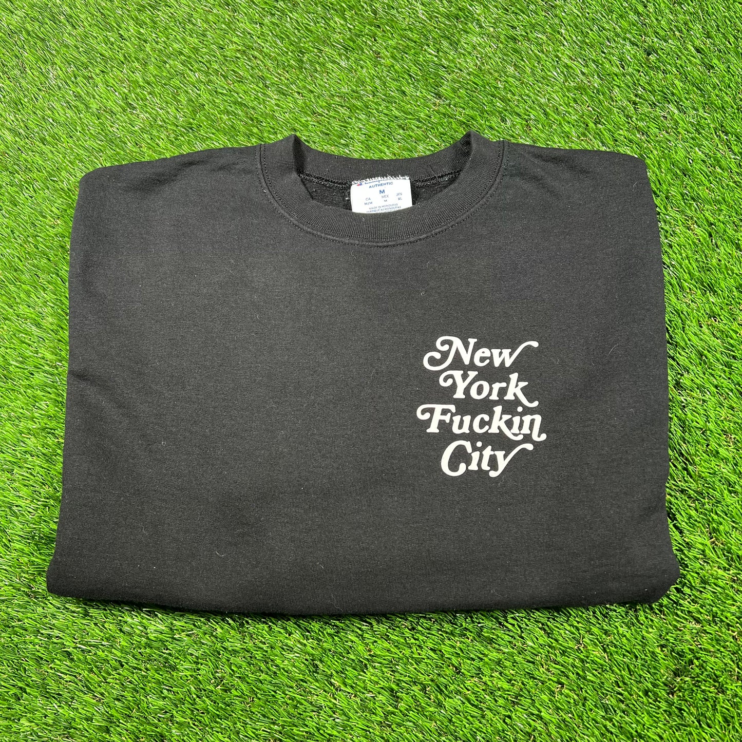 "New York Fuckin City" Black Champion Crewneck Size Medium USED v17010