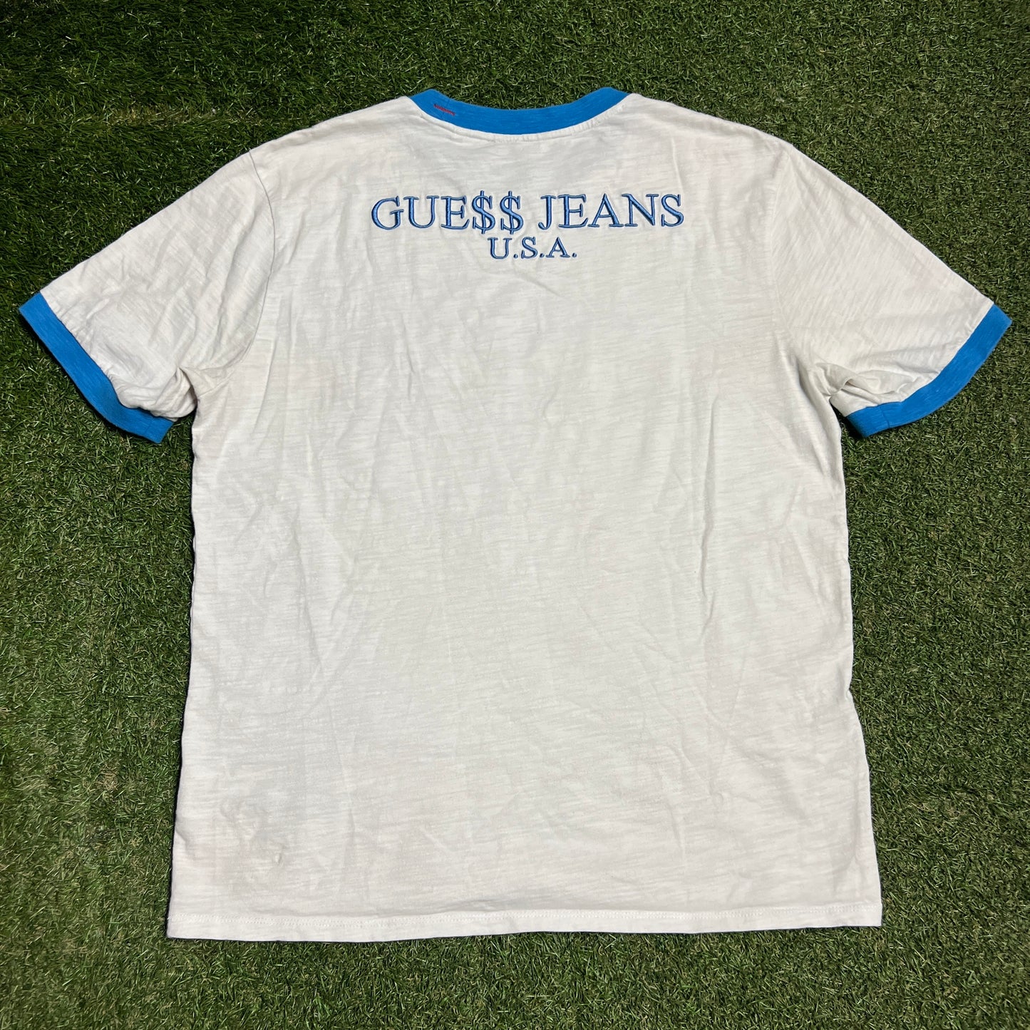 Guess Asap Rocky Colorful Stripped White Tee Size Medium USED x14131