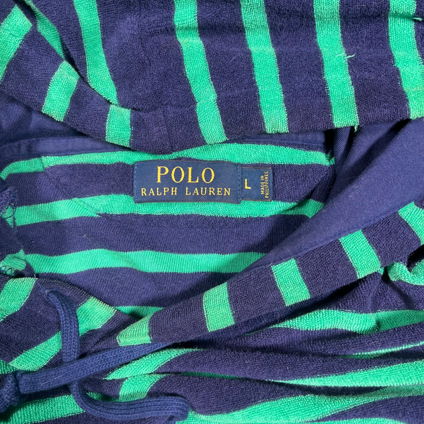 Ralph Lauren Polo Blue/Green Terry Cloth Striped Hoodie Size Large USED v18508