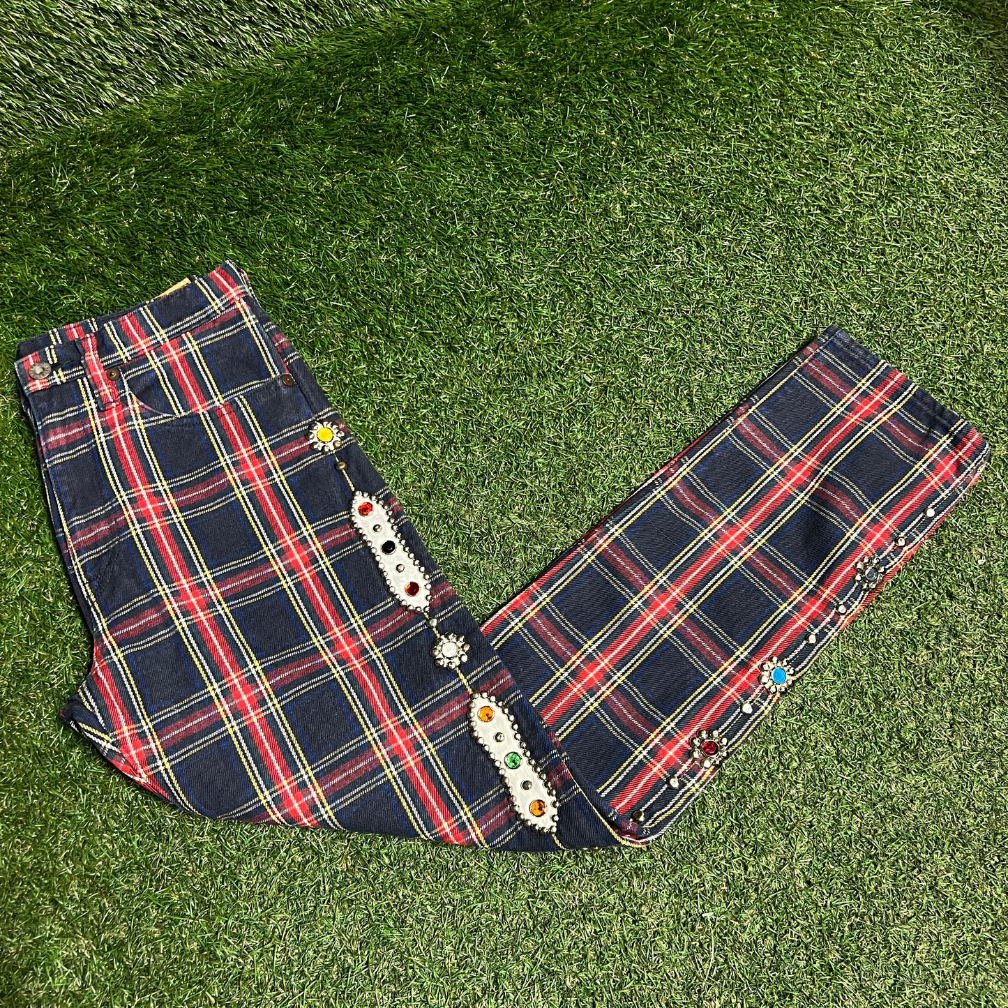 Kapital Plaid Studded Trousers Size 30 USED x14157