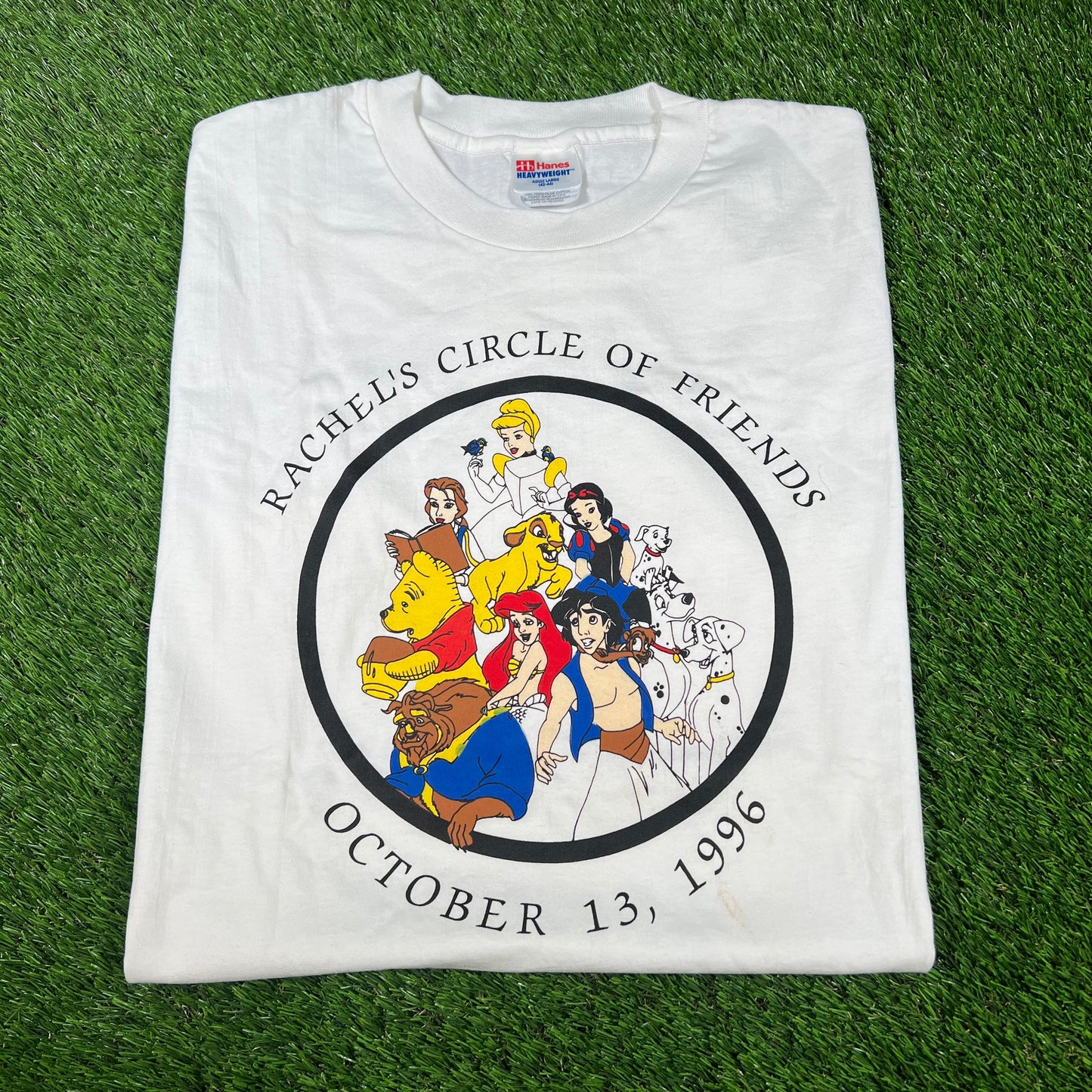 1996 Disney Charaters Circle of Friends White Tee Size Large USED v16697