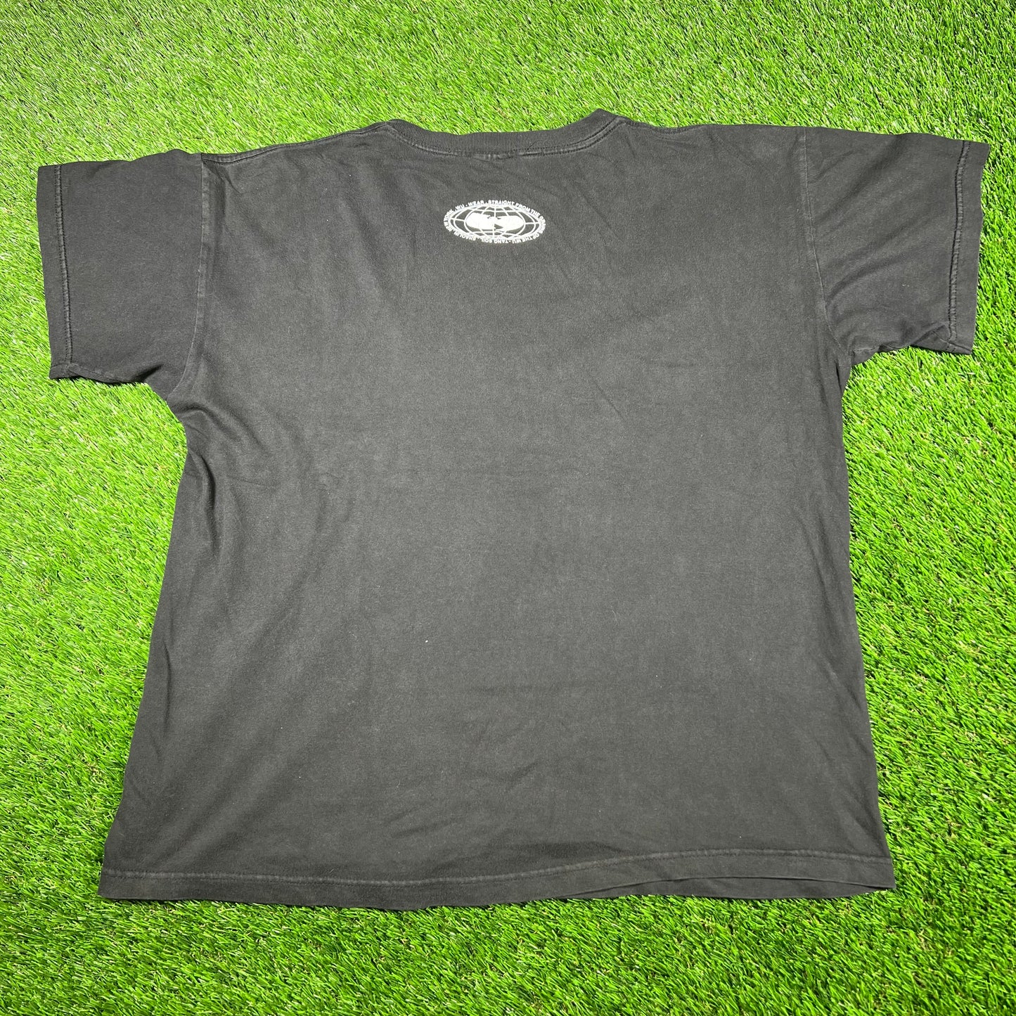 1990s Wu Tang Wu Wear Circle Yellow Logo Black Tee Size Large USED v16964