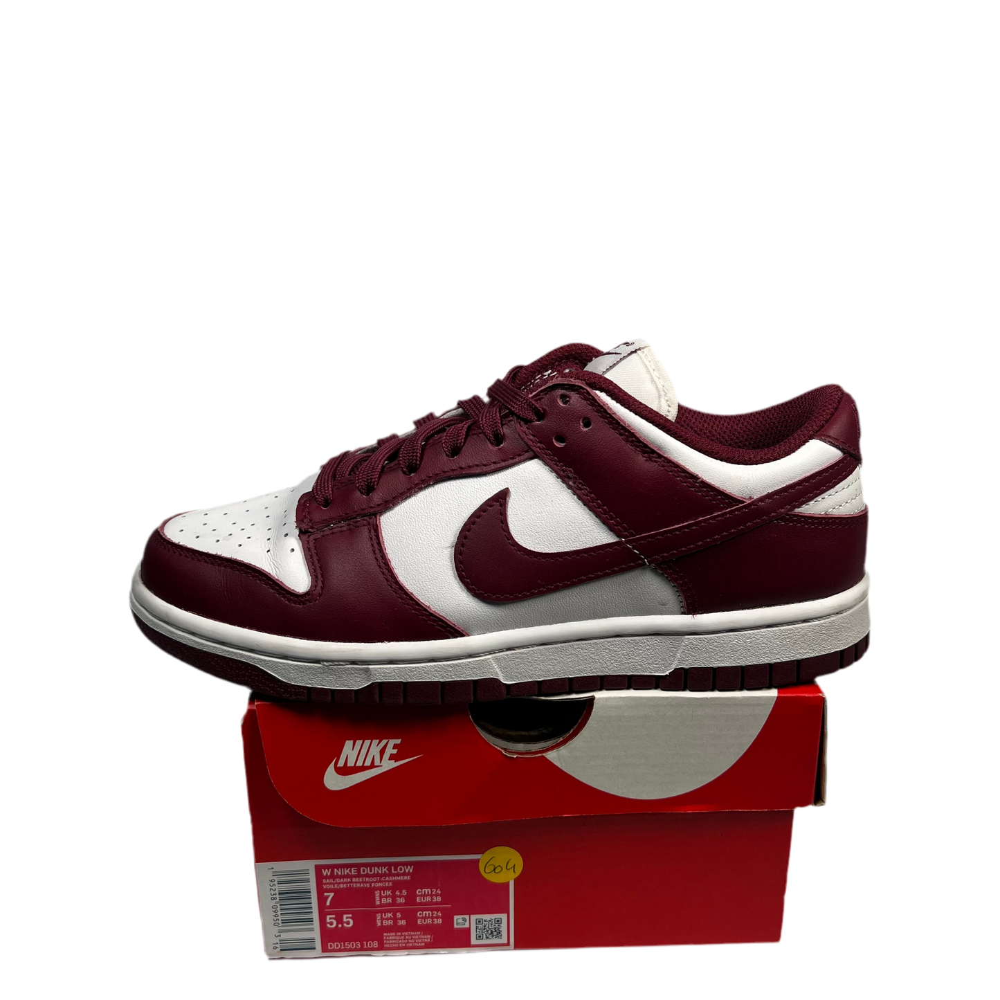 Nike Dunk Low Bordeaux Size 5.5M/7W USED s17472