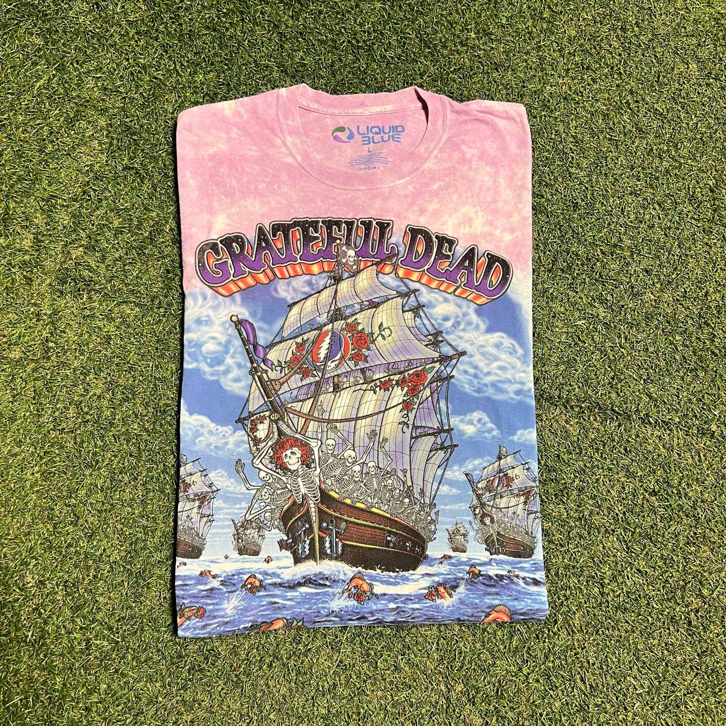2020s Grateful Dead Pirate Boat Ship of Fools Tie Dye Tee Size Large USED v16268