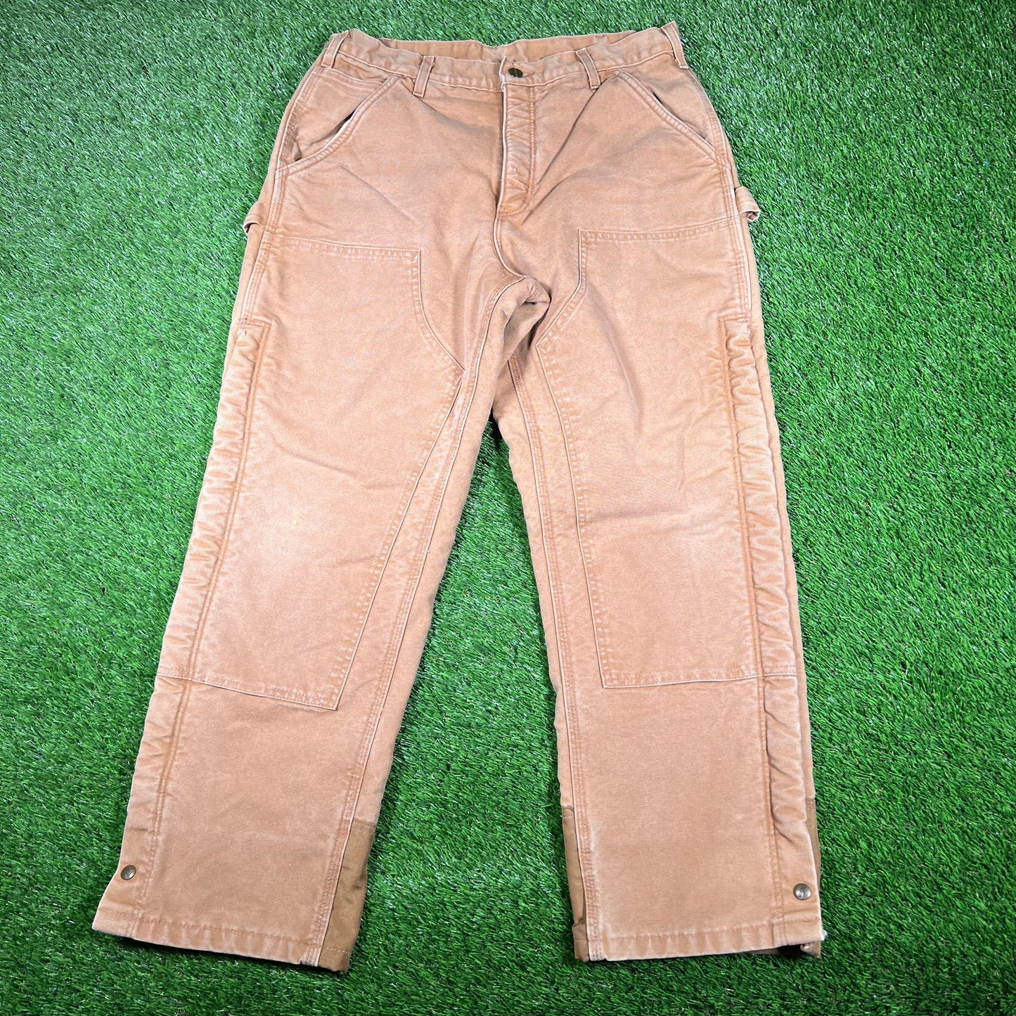 Y2K Carhartt Brown Fur Lining Double Knee Carpenter Pants Size 34x30 USED v16922