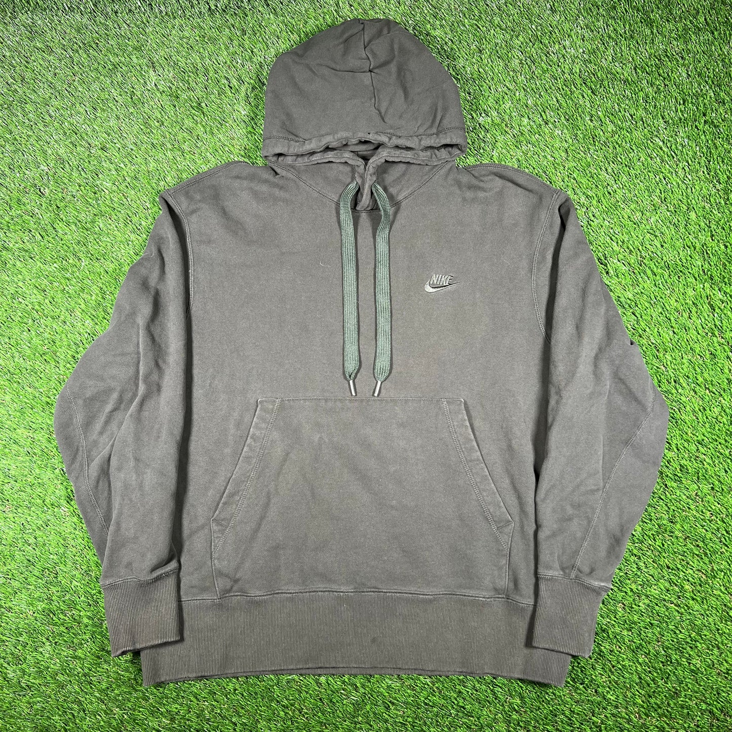 Nike Small Logo Plain Olive Hoodie Size Large USED v16803