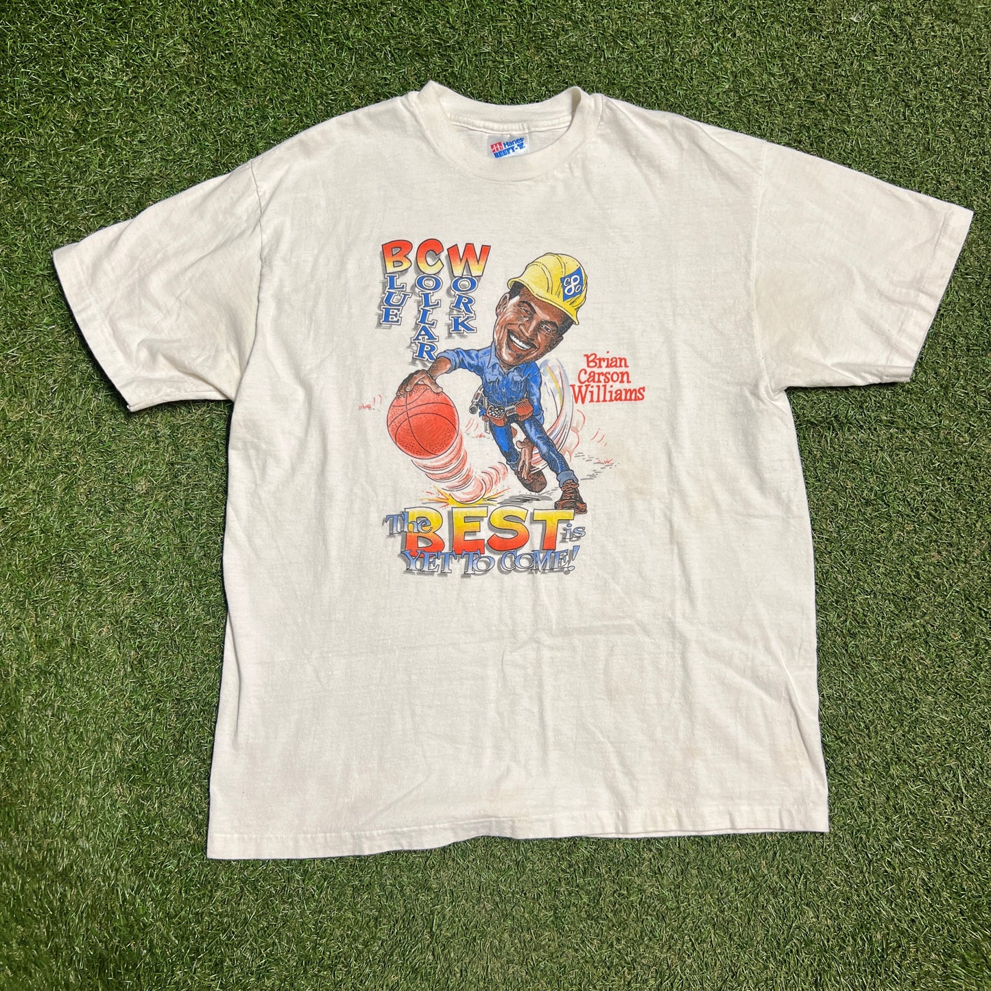 1990s BCW Brian Carson Williams Cartoon White Tee Size Large USED v16277