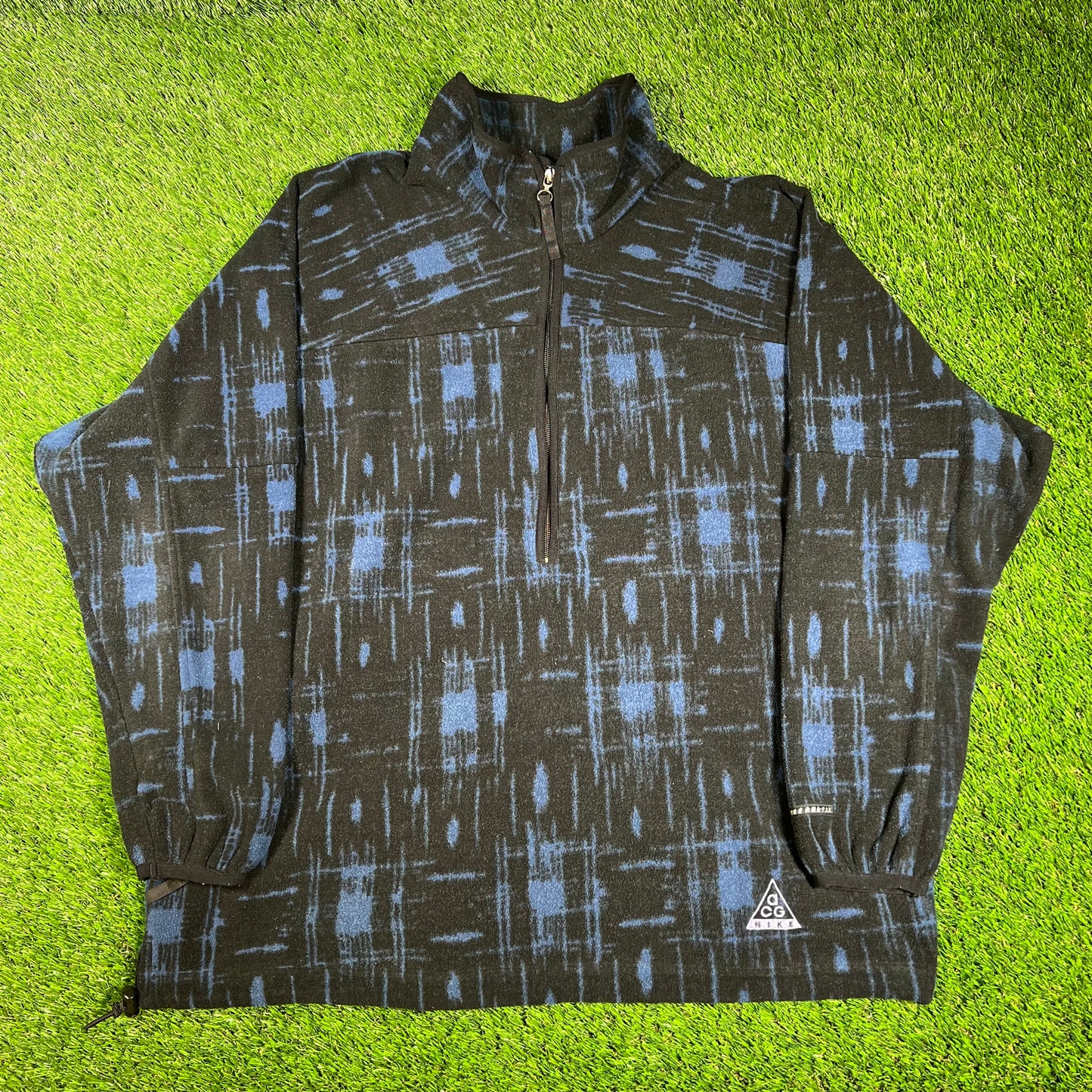 1990s Nike ACG Blue/Black Retro Print Fleece Size XL USED v16685