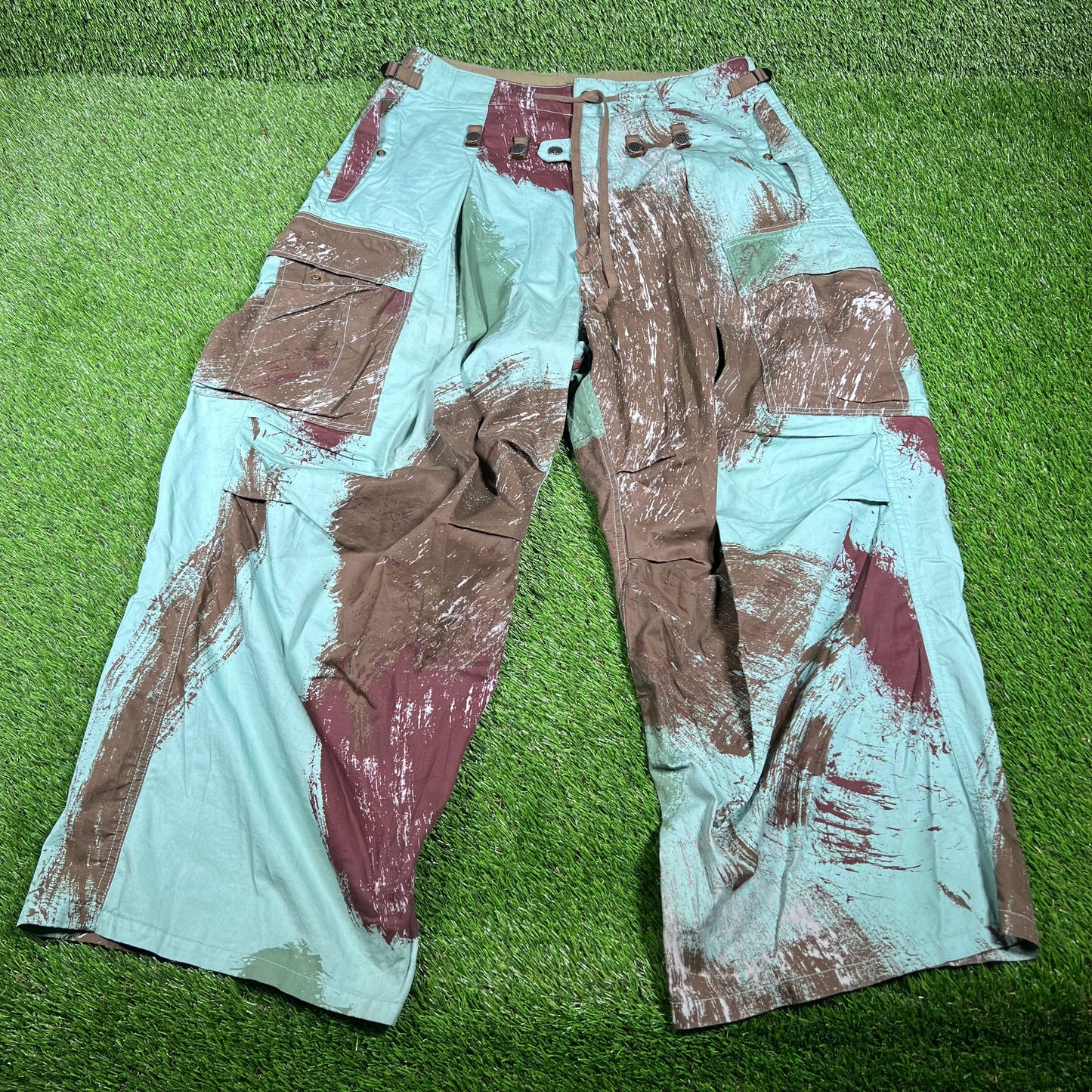 Kapital Combed Burberry Brush Teal Camo Cargo Pants Size 3 (large) USED x14693