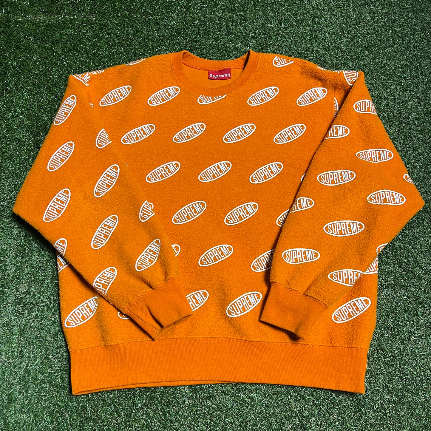 Supreme Reversible Repeat Liner Orange Crewneck Size Medium USED x13924