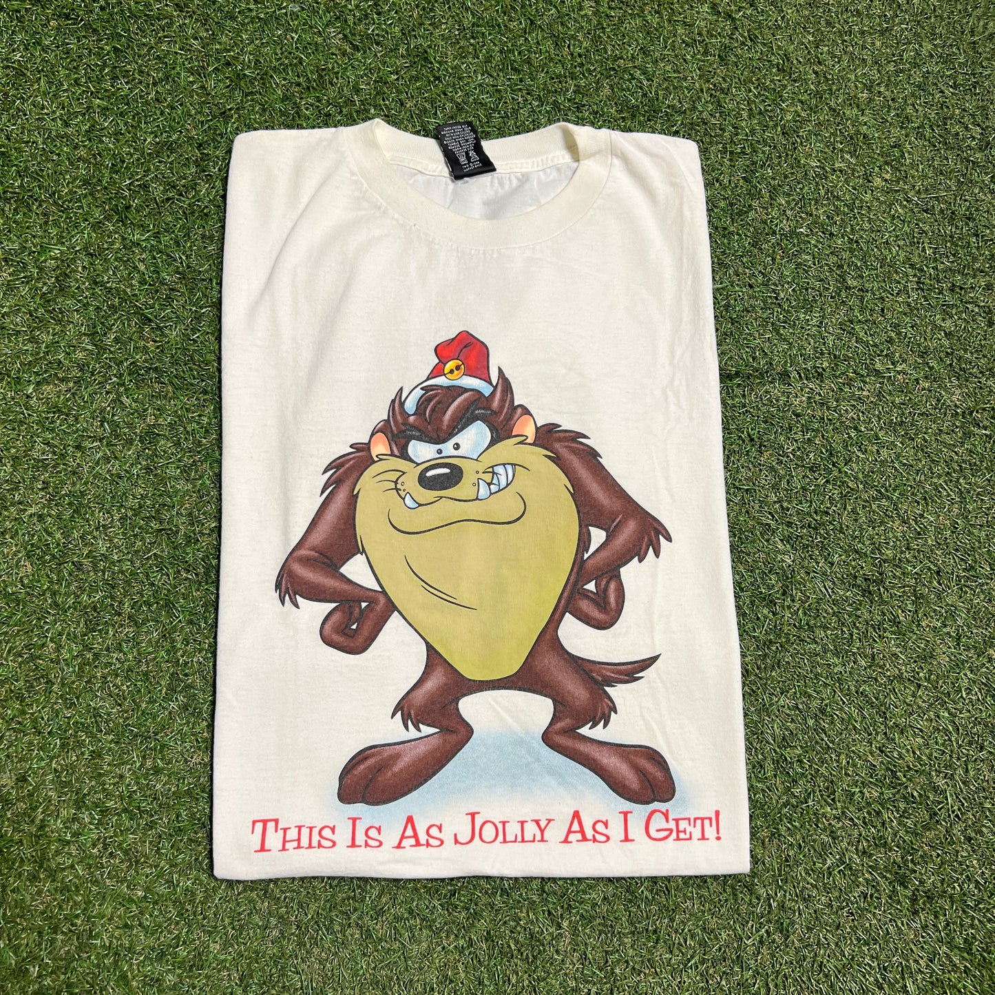 1990s White Taz Christmas Tee Size XL USED v16225