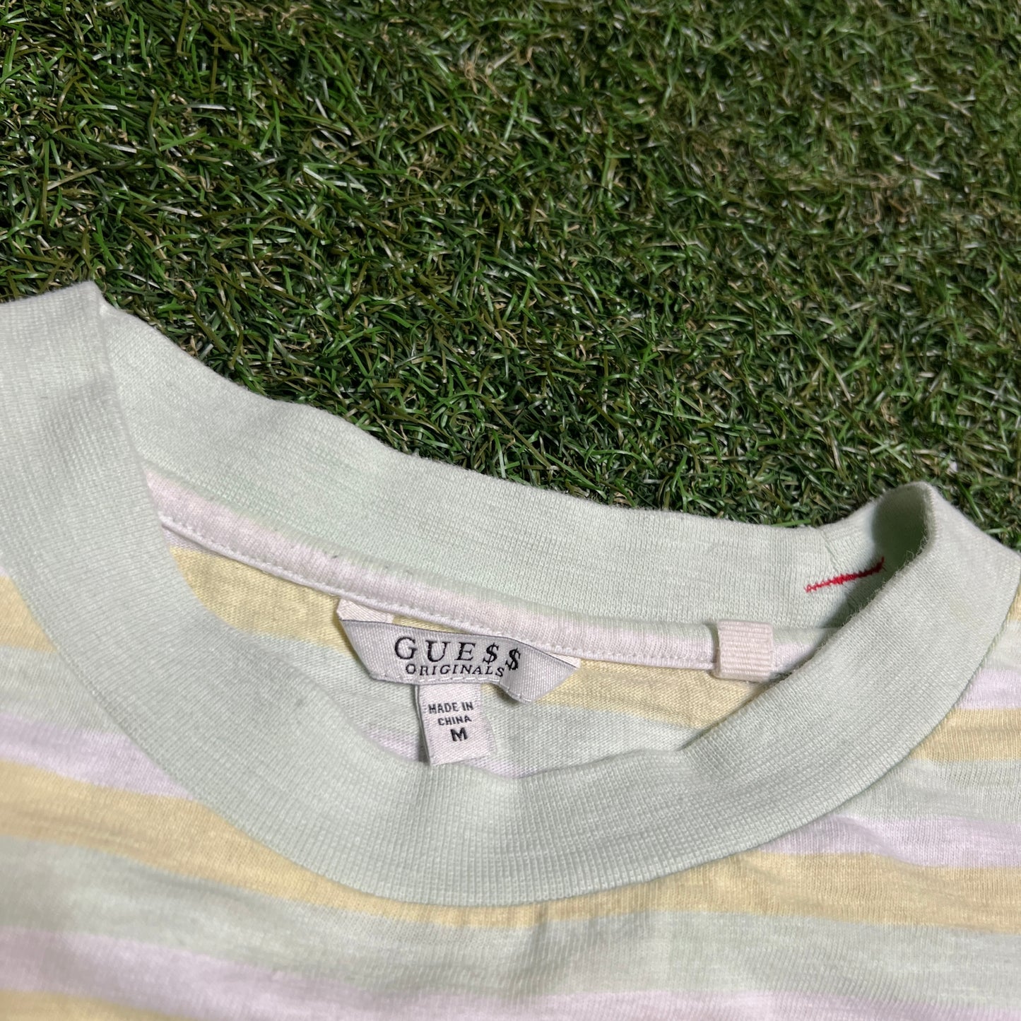 Guess Asap Rocky Yellow/White Stripped Tee Size Medium USED x14129