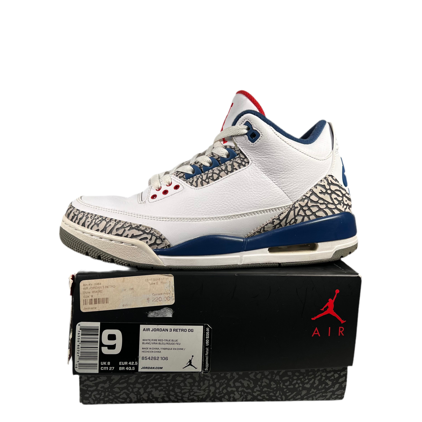 Jordan 3 True Blue (2016) Size 9 USED s18851