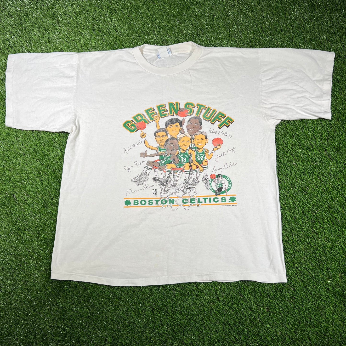 1980s Boston Celtics Cartoon Team Tee Size XL USED v16711