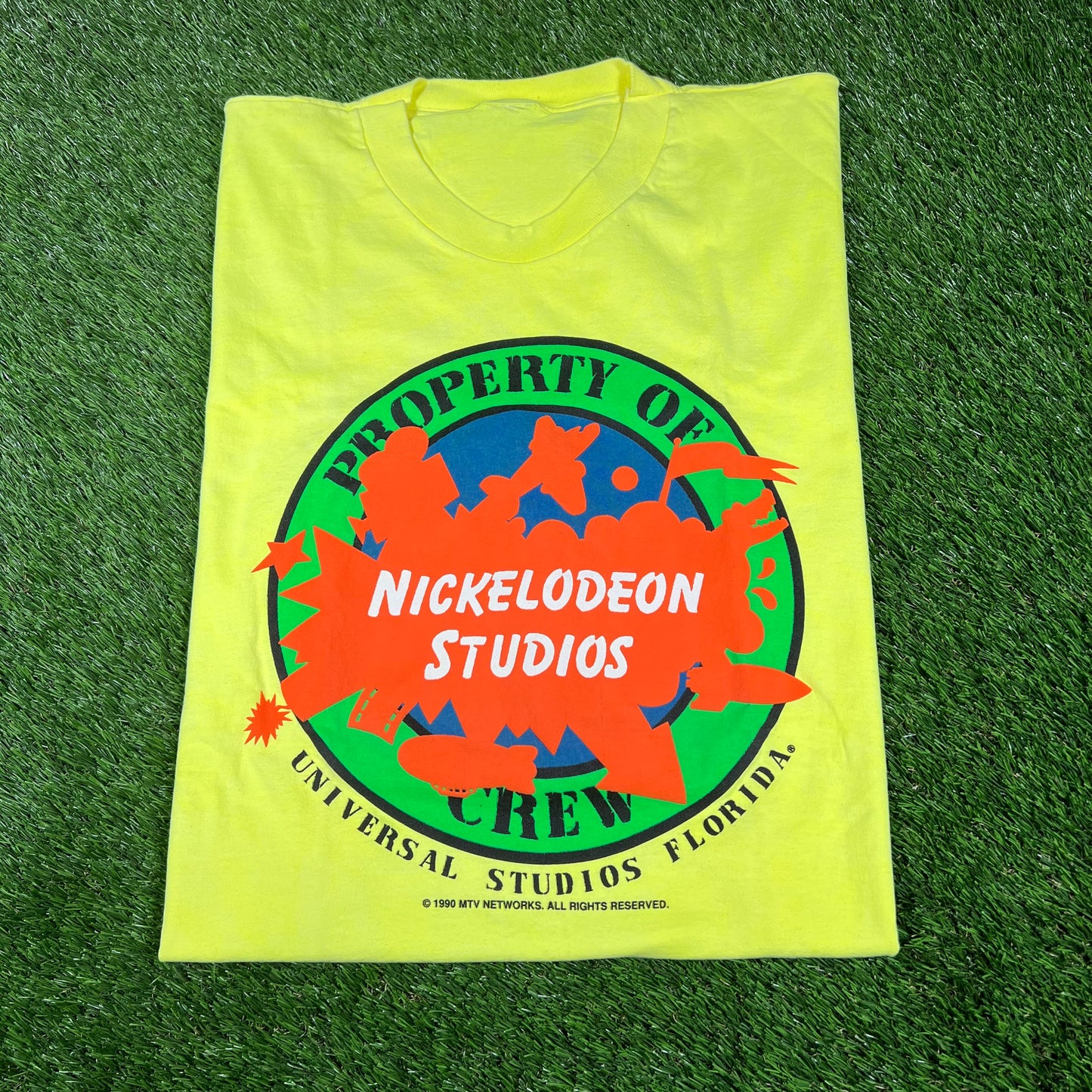 1990 Nickelodeon Studios Big Splat Neon Tee Size XL USED v16778